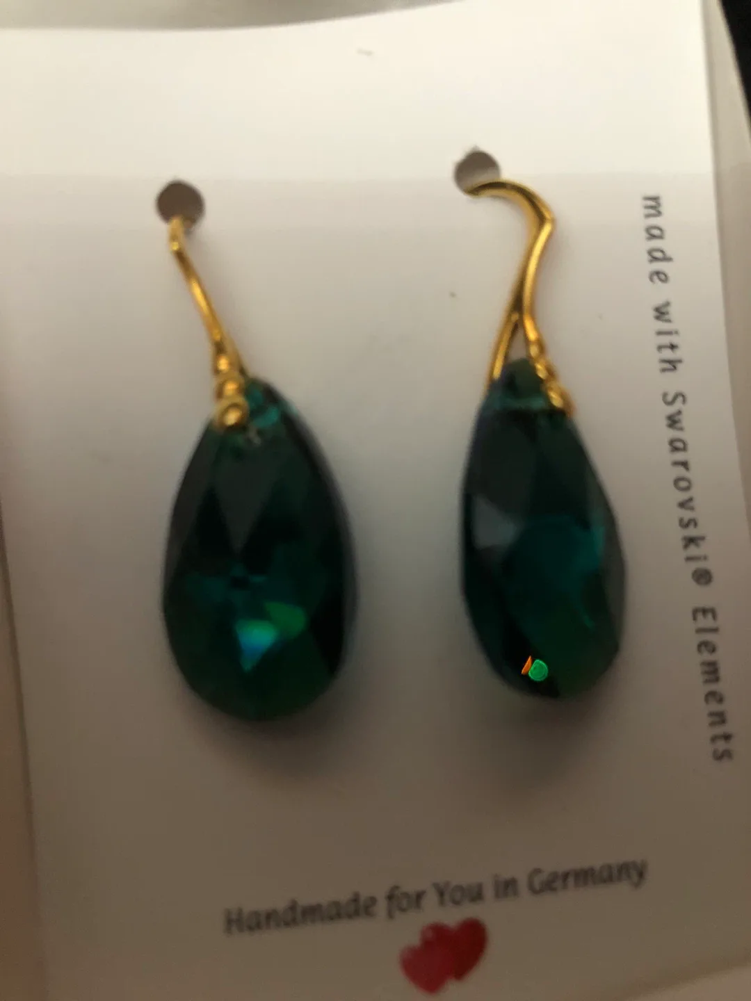 Handmade Emerald Green Drop Earrings with Swarovski Elements