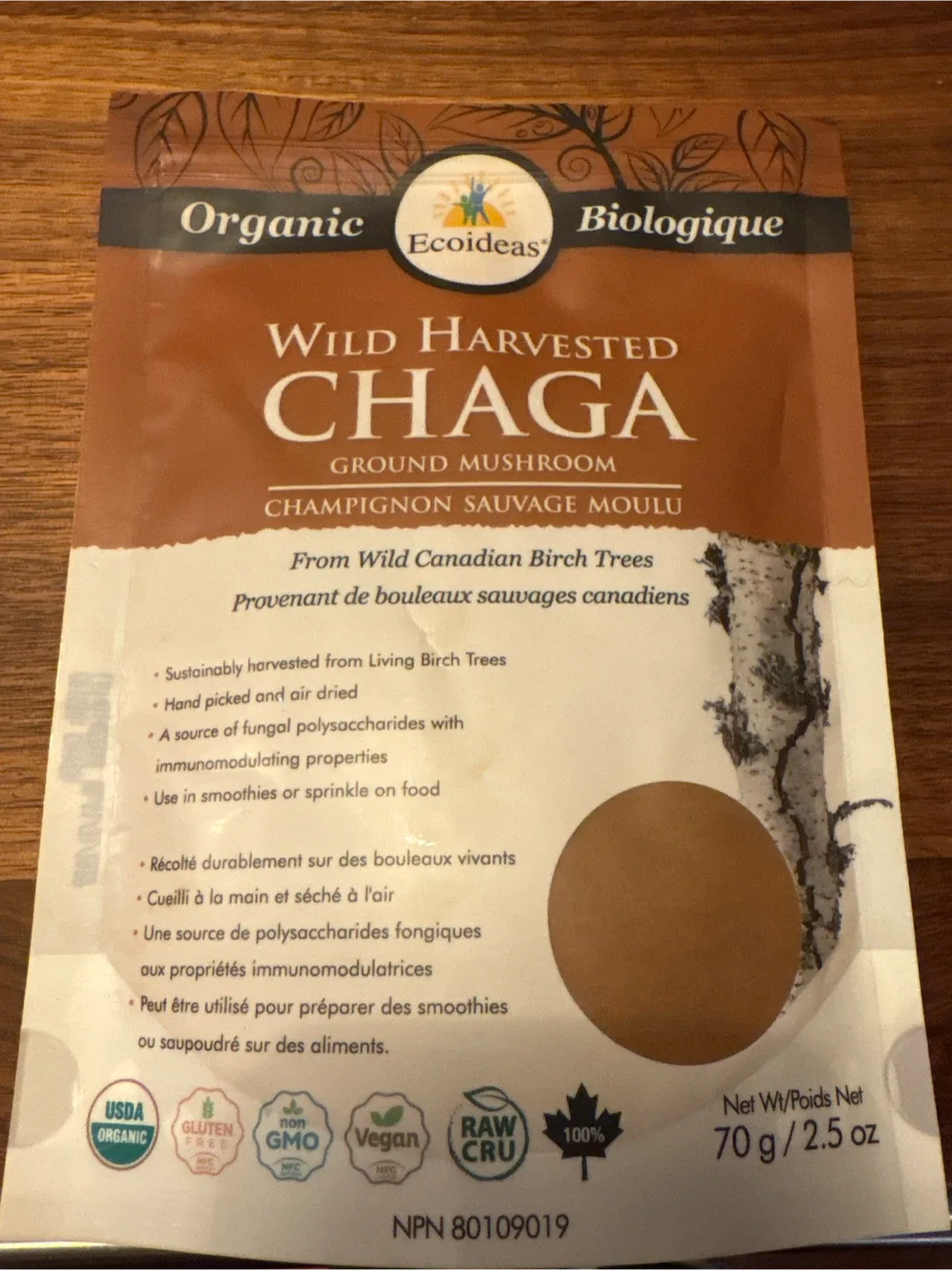 Ecoideas Wild Harvested Chaga Ground Mushroom