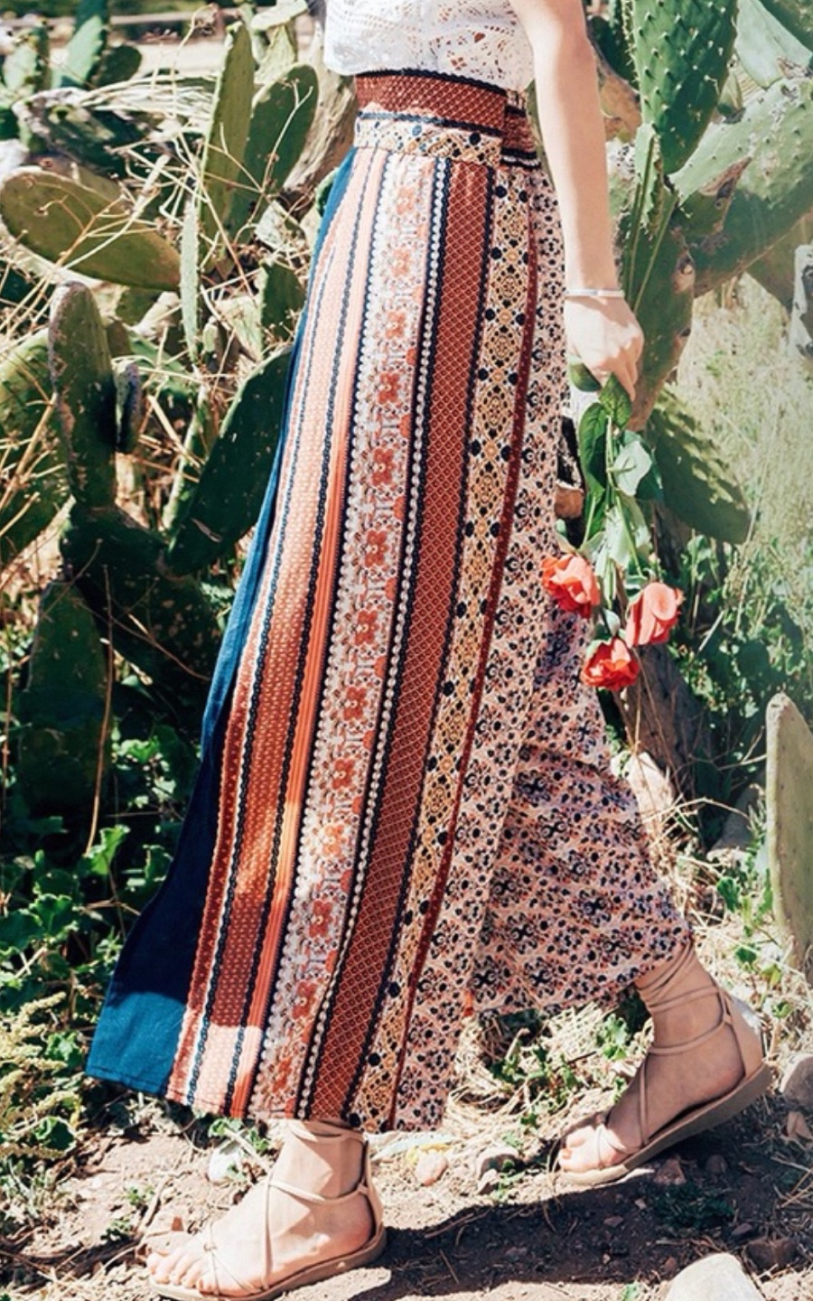 Patterned Wide Leg Pants