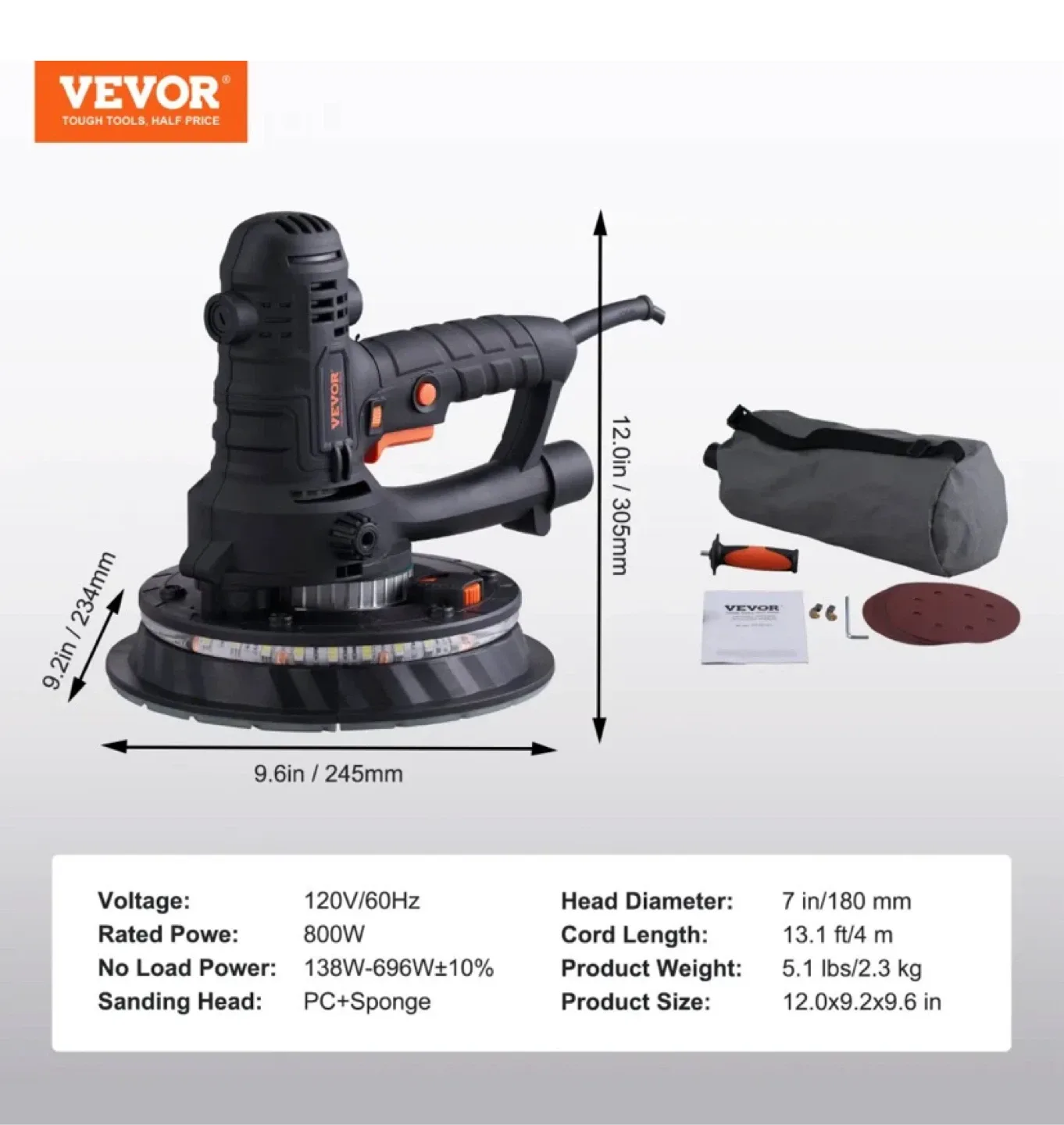 VEVOR Drywall Sander - 800W Electric Sander image indicator(6)