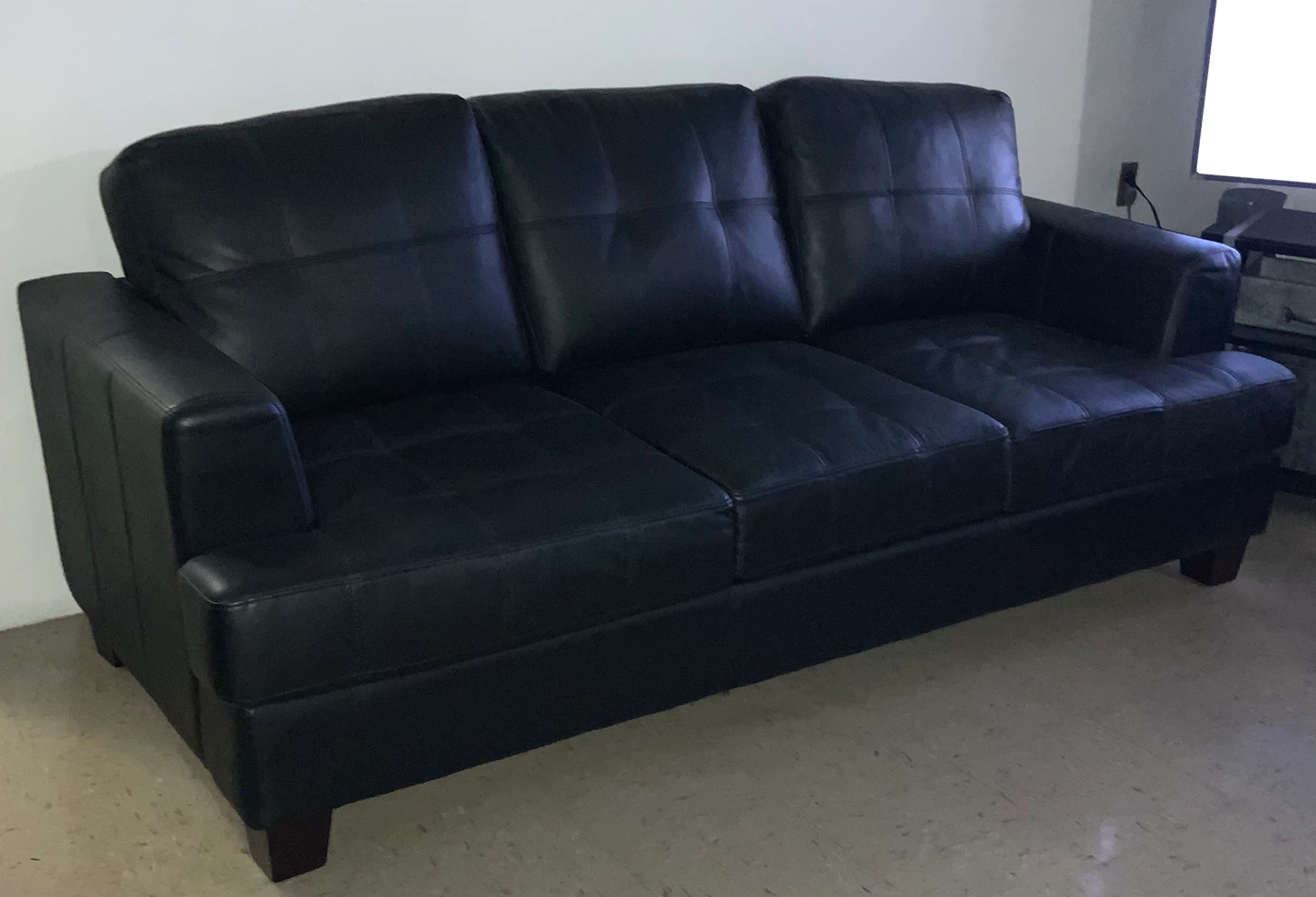 (3 piece)Black Leather Sofa, loveseat and Ottoman Set