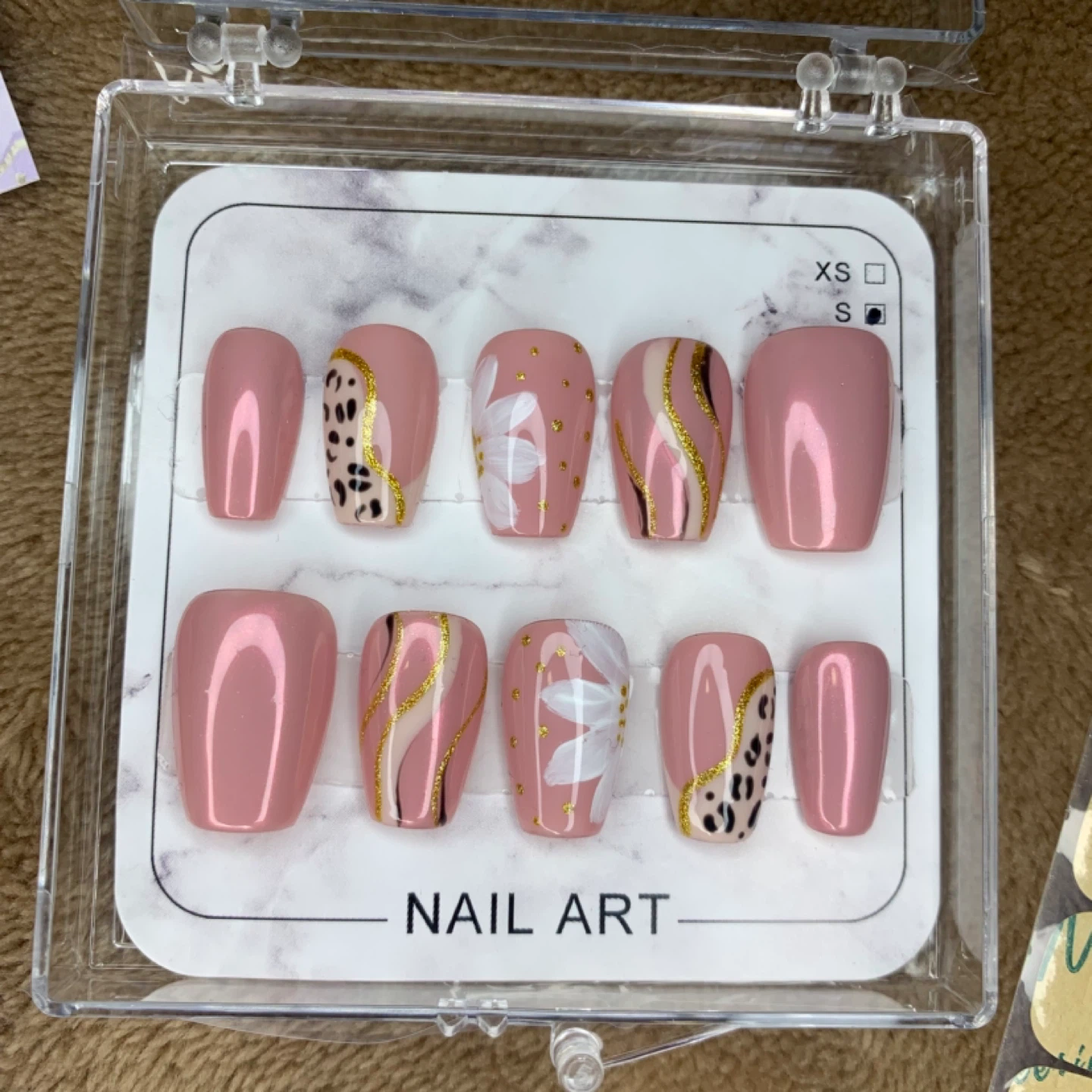 Press on Nails - Pink with leopard print and flower - photo 2