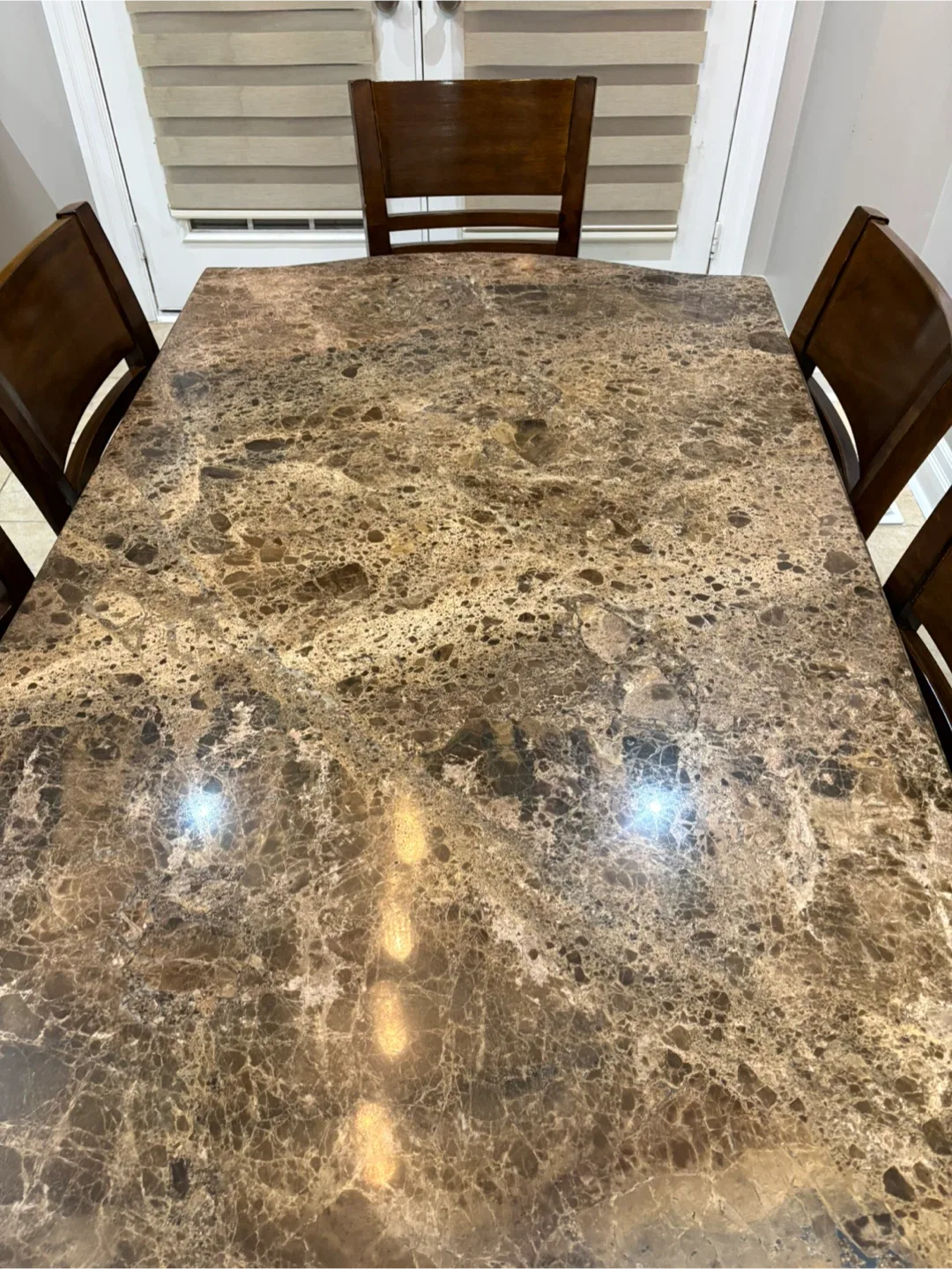 Dining Table with 6 Chairs - Brown Marble