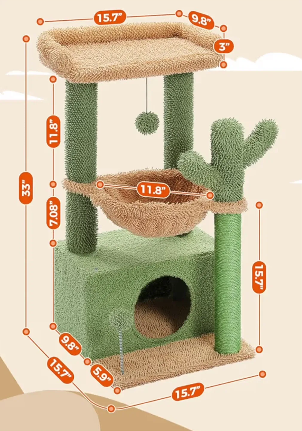 Cat Tree with Cactus Design