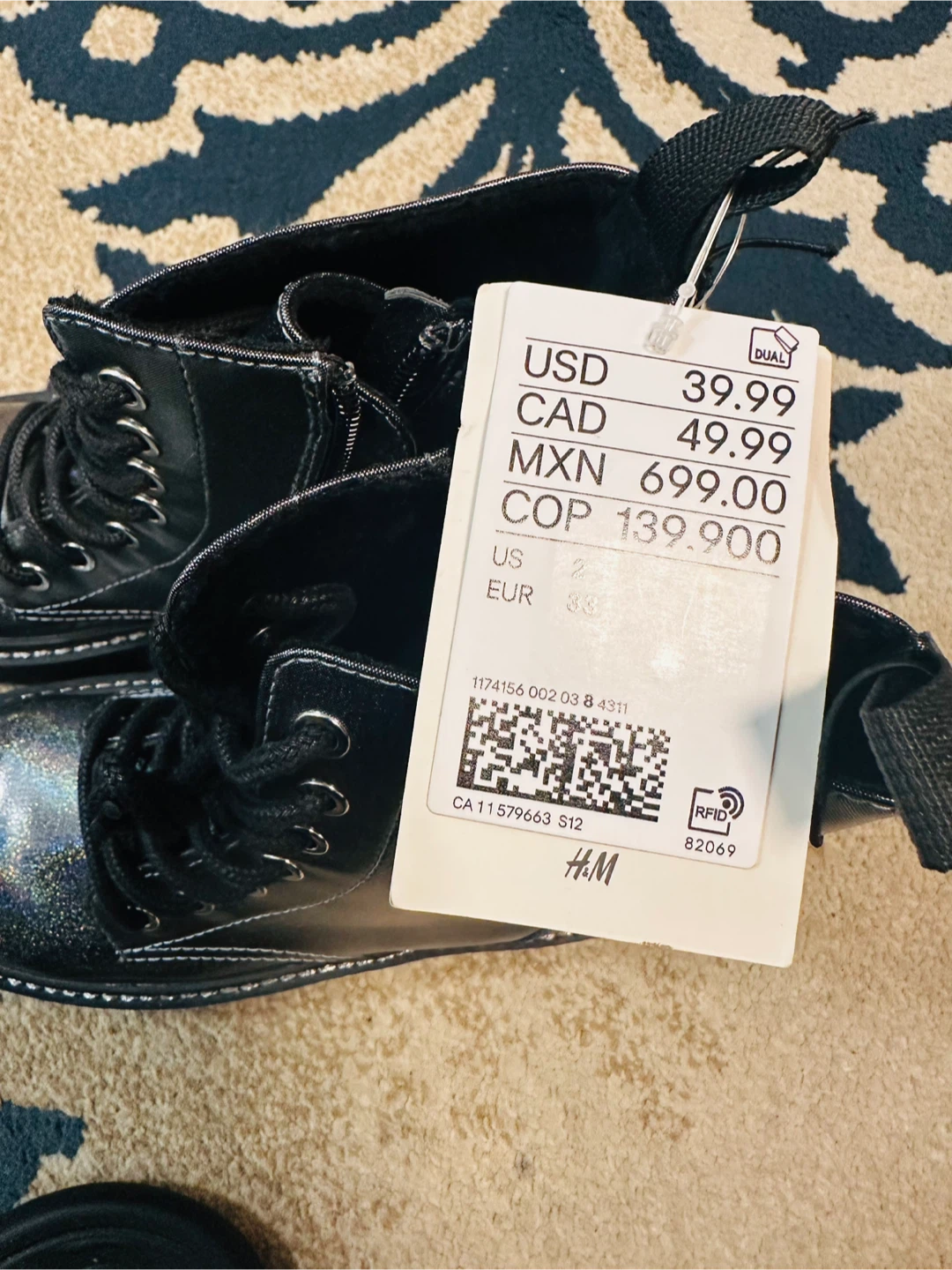 H&M Black Glitter Boots - Size 2 US - photo 2