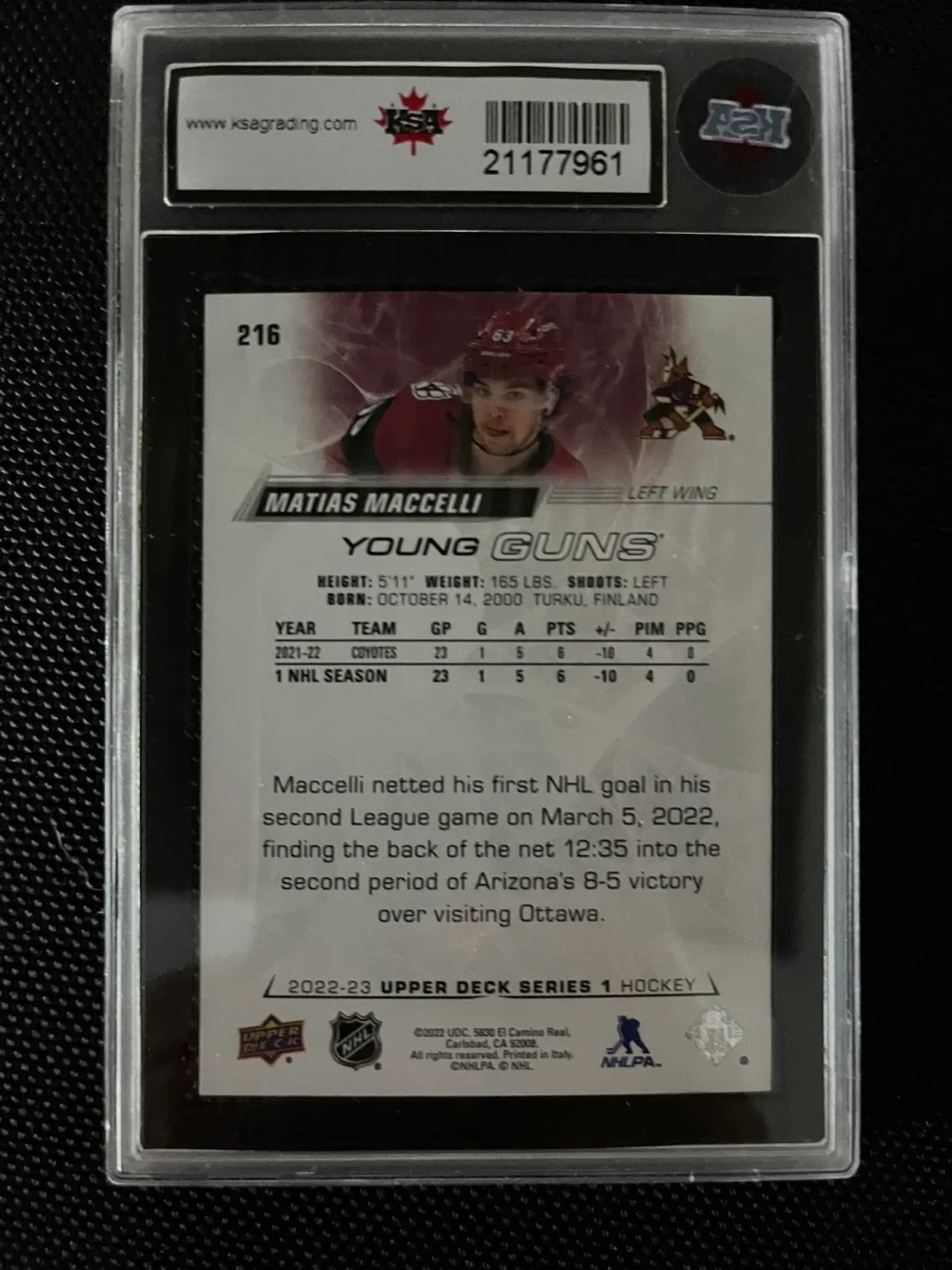 2022-23 Upper Deck Matias Maccelli Rookie Card image indicator(2)