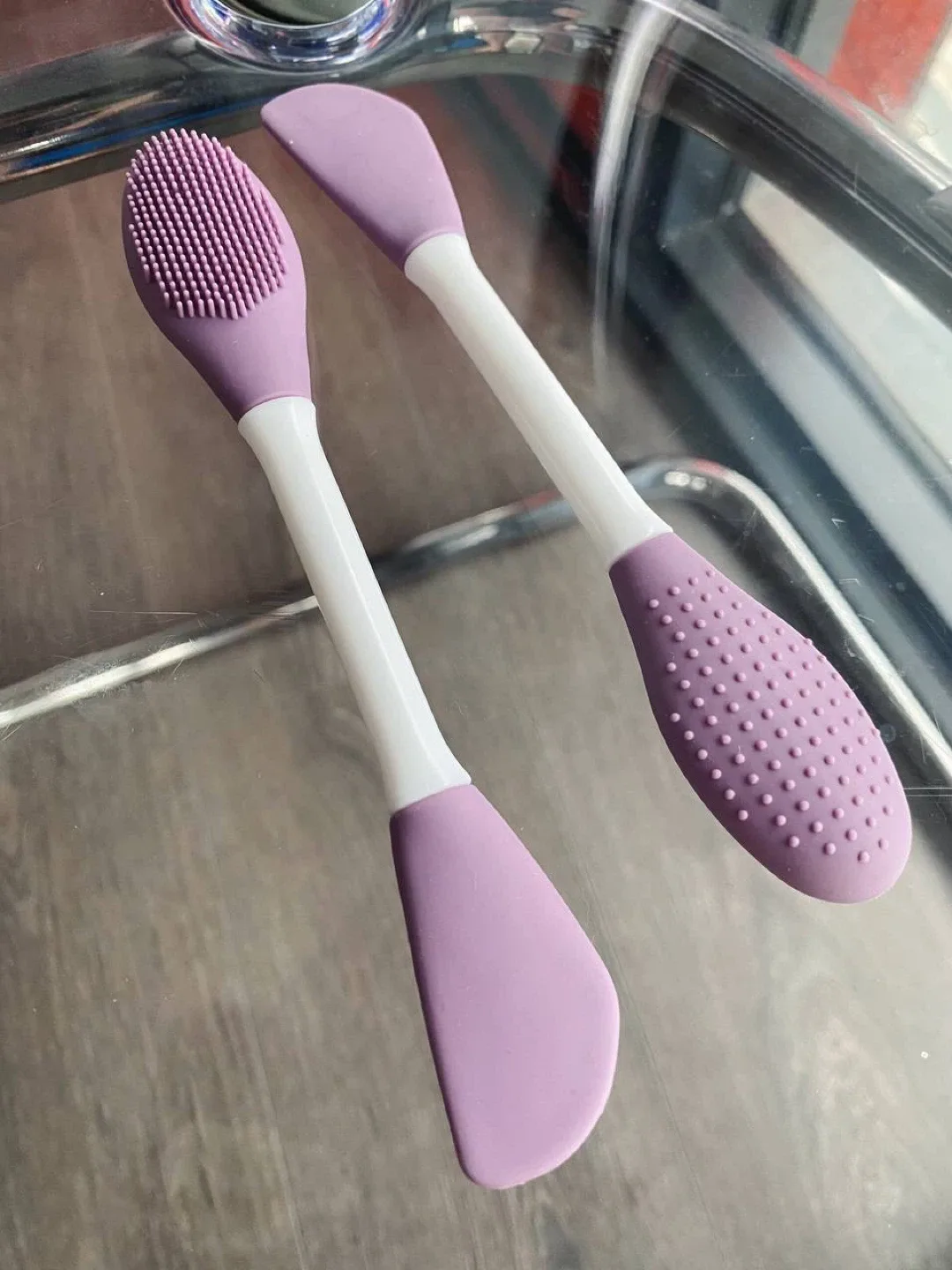 Double head silicone face mask brush , massager , spatula