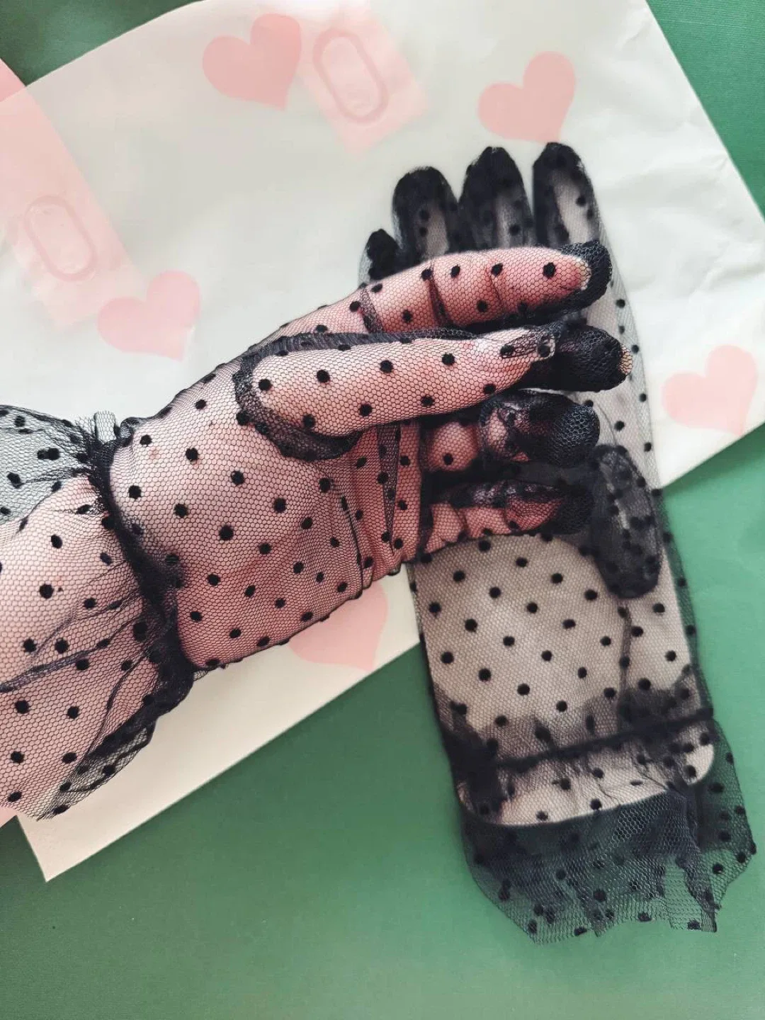 Black Polka Dot Mesh Gloves image indicator(5)