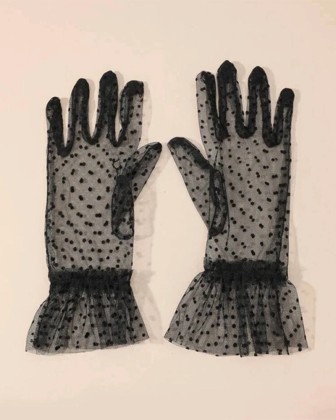 Black Polka Dot Mesh Gloves image indicator(4)