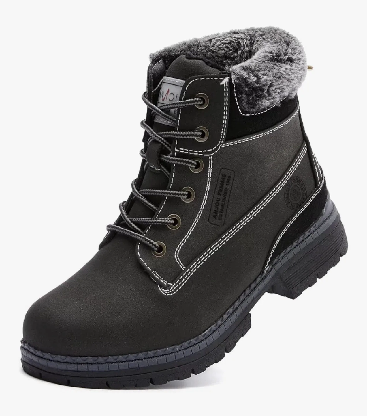 Black Winter Boots - Size 6.5, anti slip and fur lined