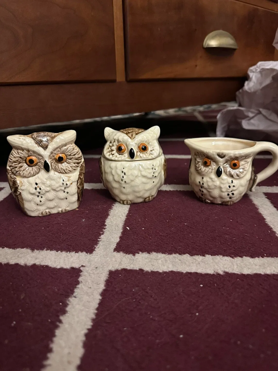 Vintage Owl Creamer and Sugar Set