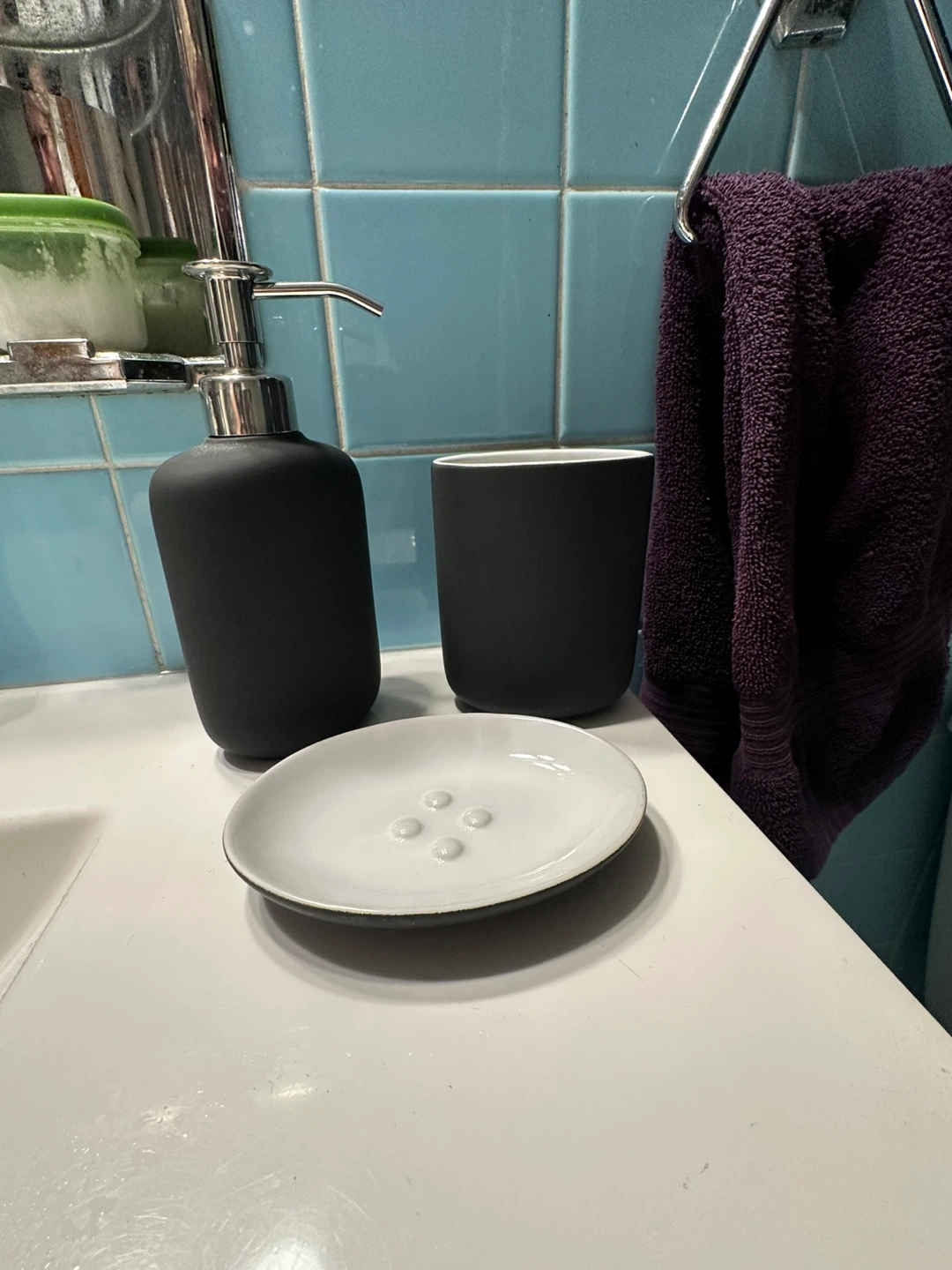IKEA Black Bathroom Set - Soap Dispenser, Cup & Dish - photo 2