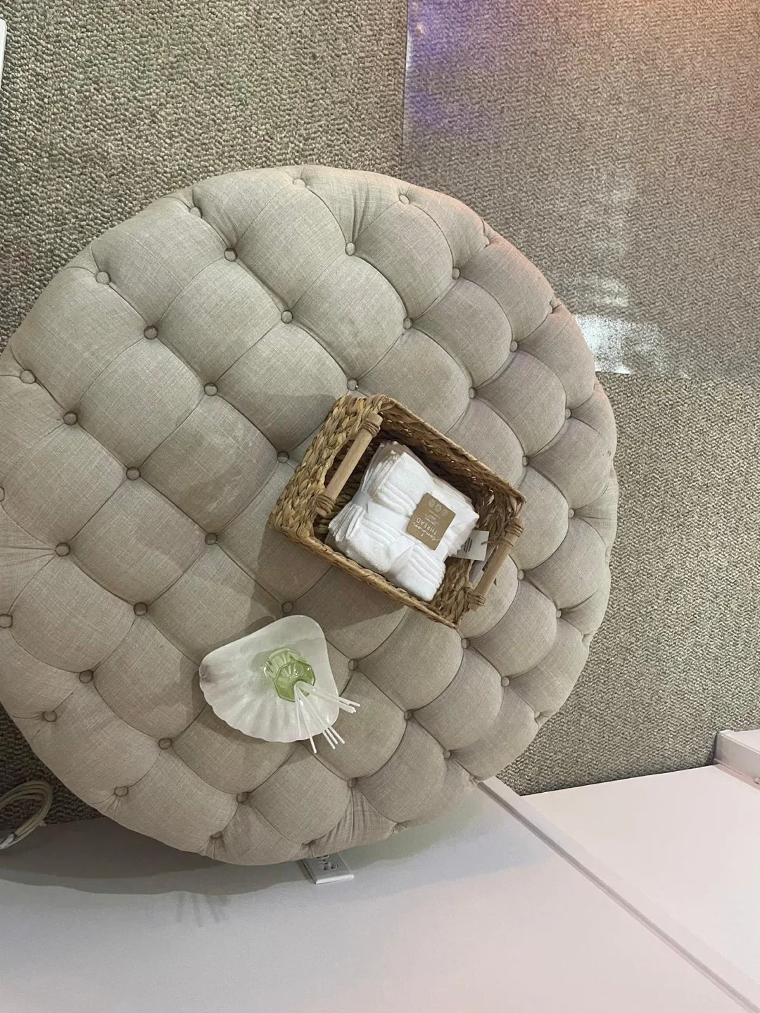 Round Tufted Ottoman - Beige