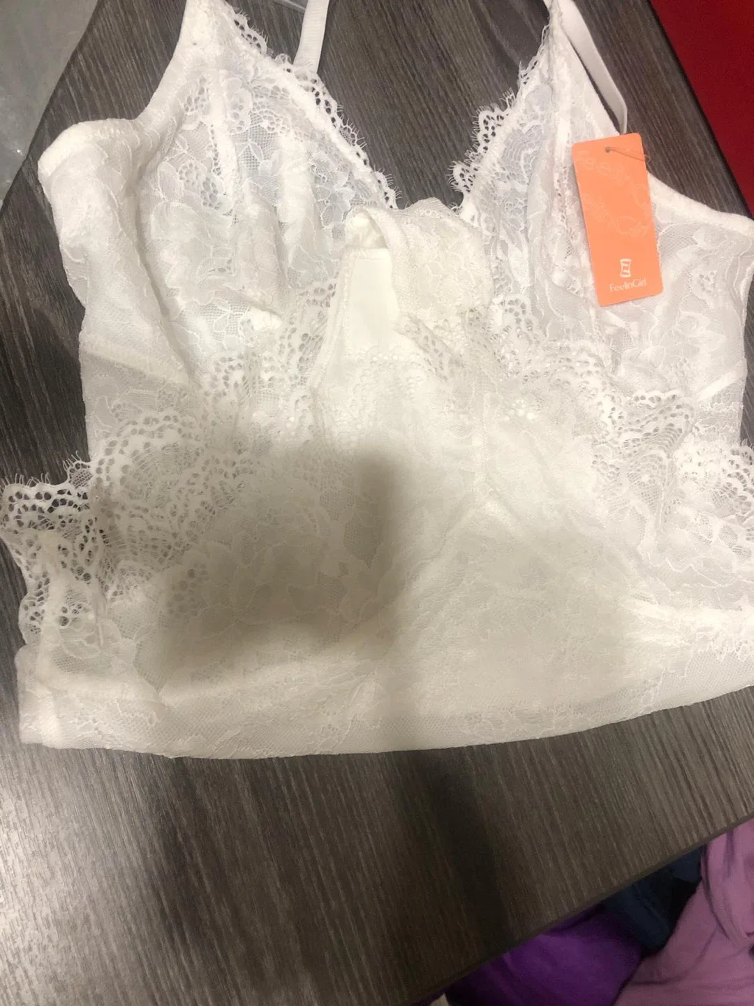 NEW-FeelinGirl White Lace Bodysuit- Medium size image indicator(4)