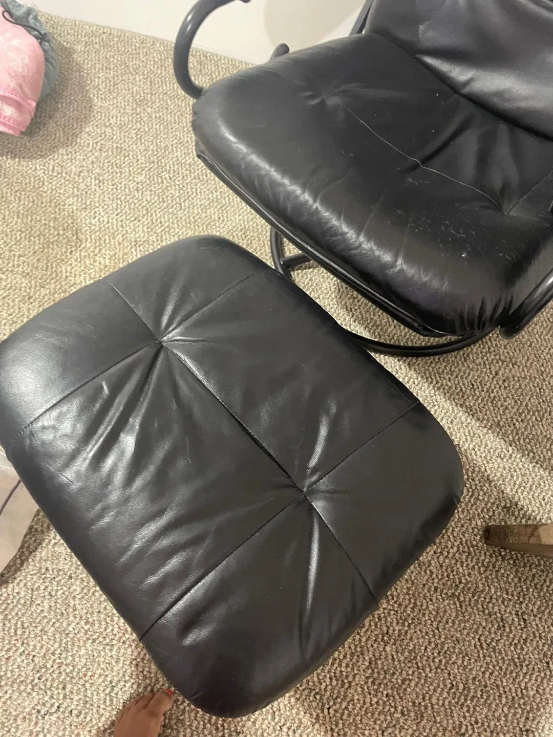 Black Leather Office Chair with Ottoman