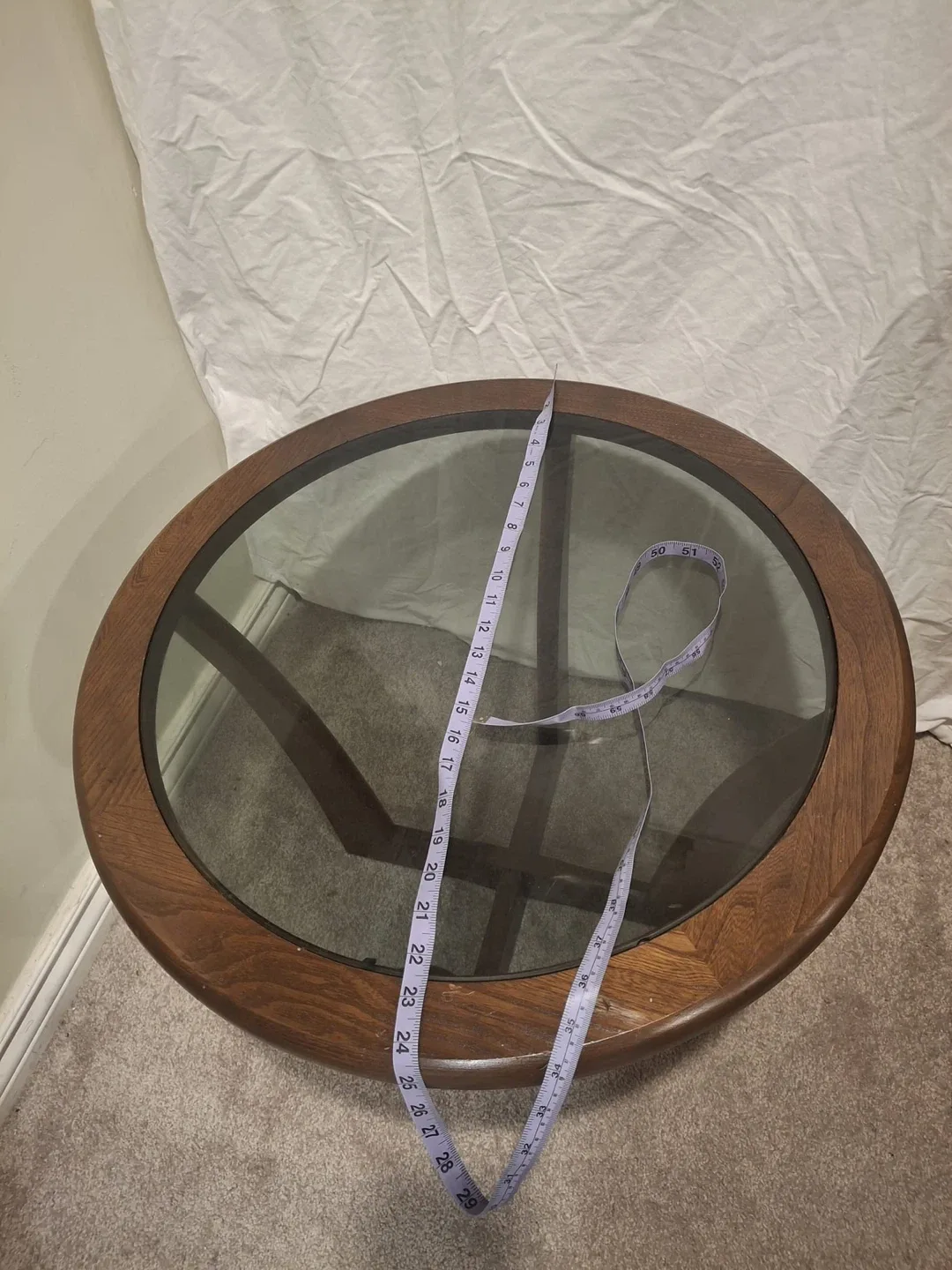 Glass Top Coffee Table - Brown Wood Frame