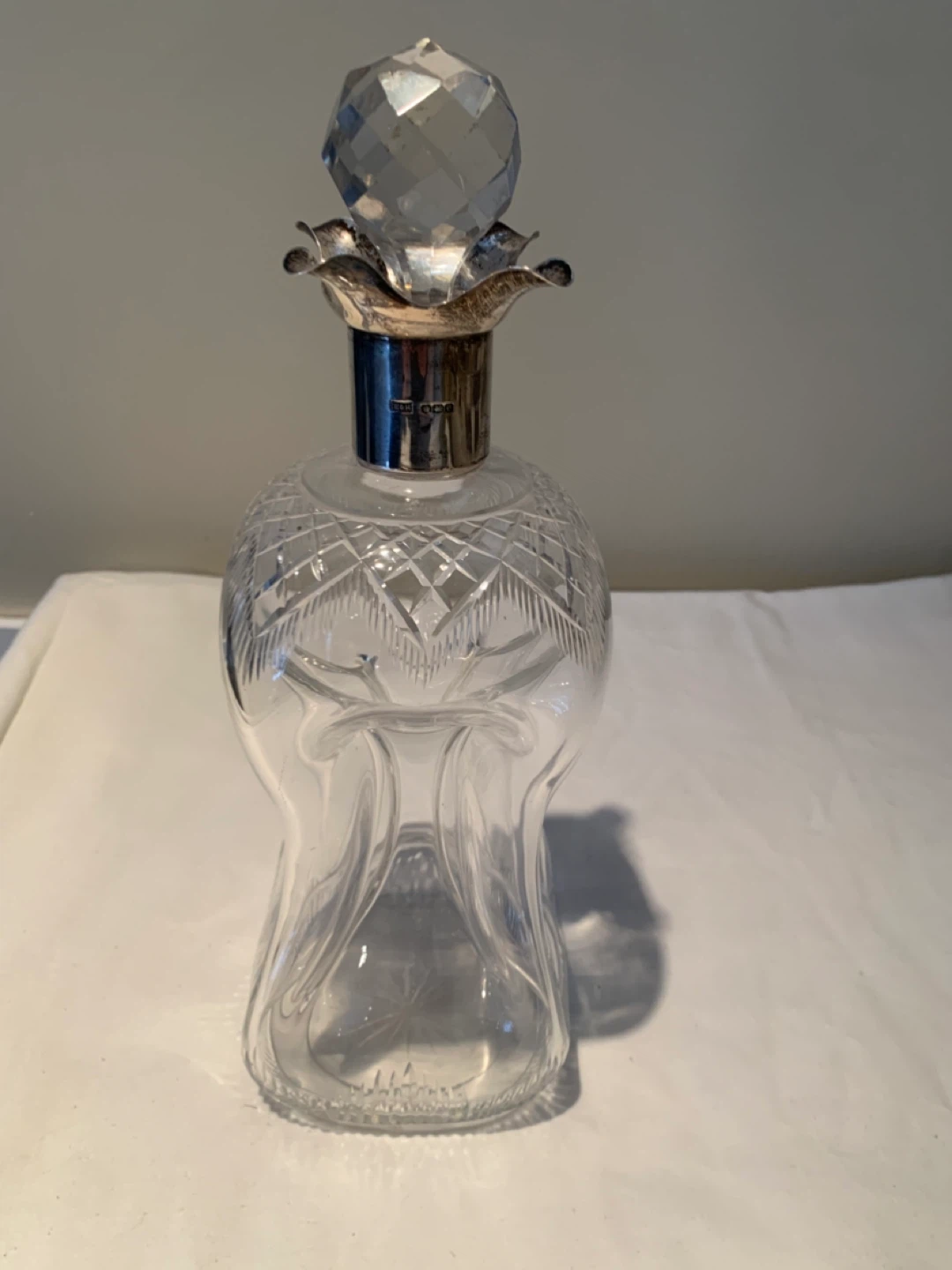 Vintage Crystal Decanter with Silver Collar