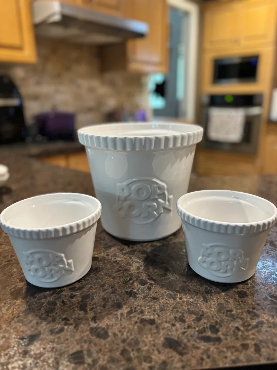 White Ceramic Popcorn Bowl Set