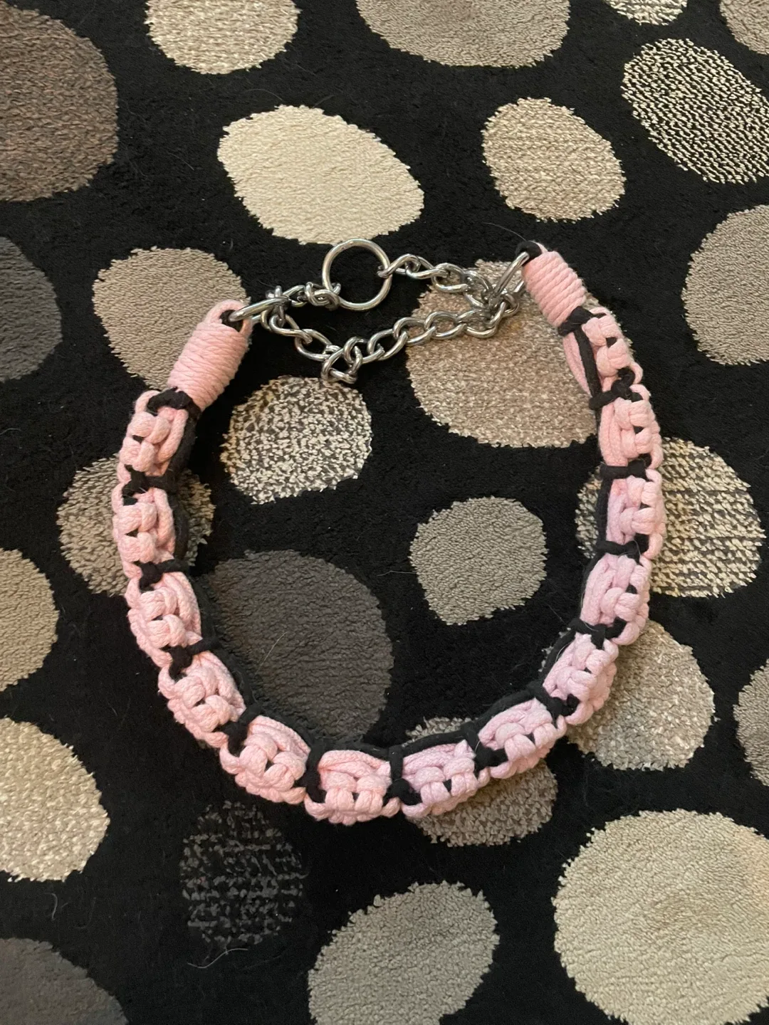 Handmade Pink & Black Macrame Dog Collar
