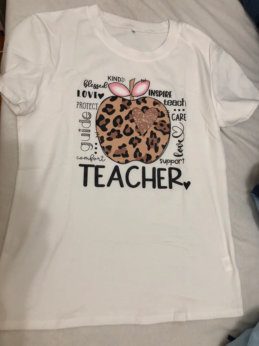 NEW-White Teacher Graphic T-Shirt, Size Small