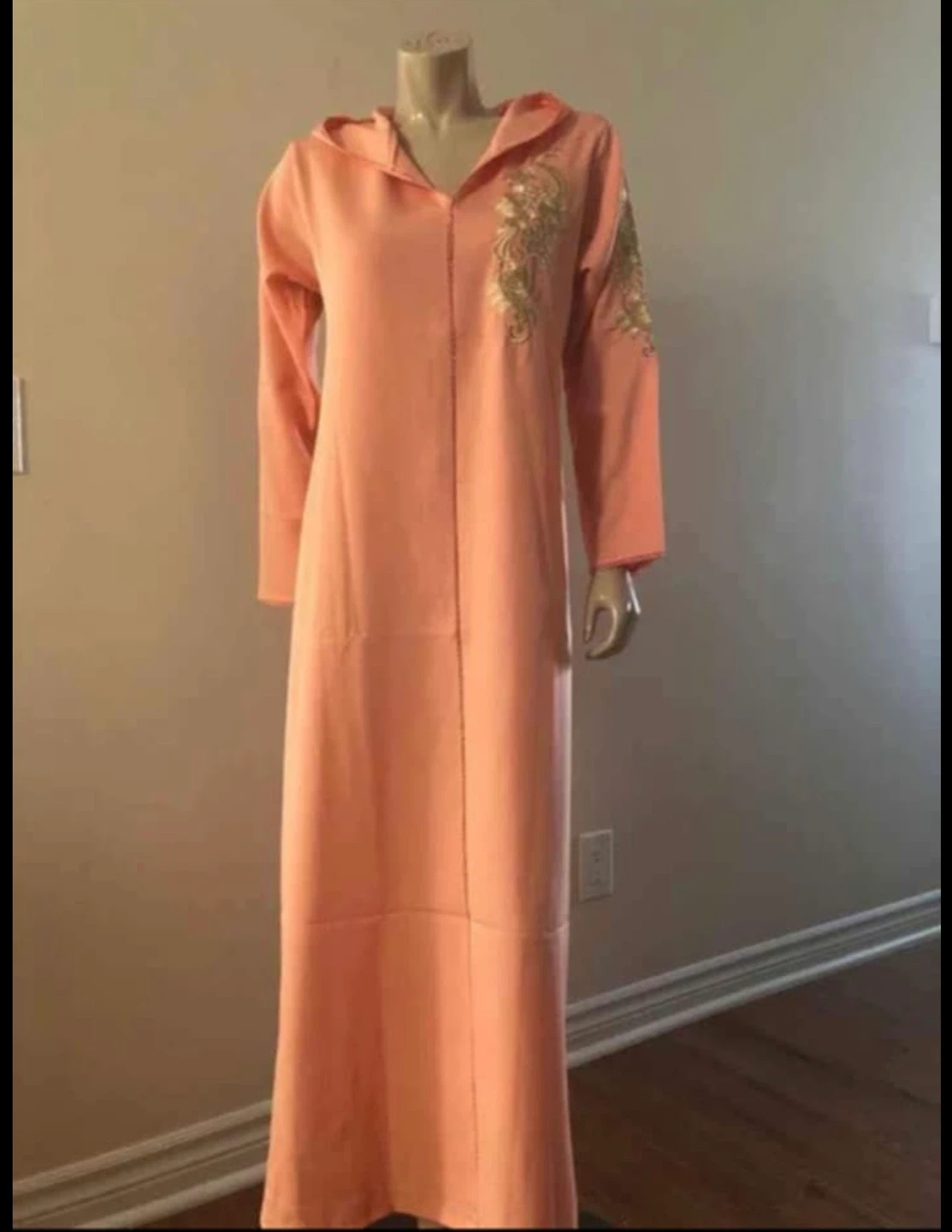 Peach Moroccan Caftan with Gold Embroidery