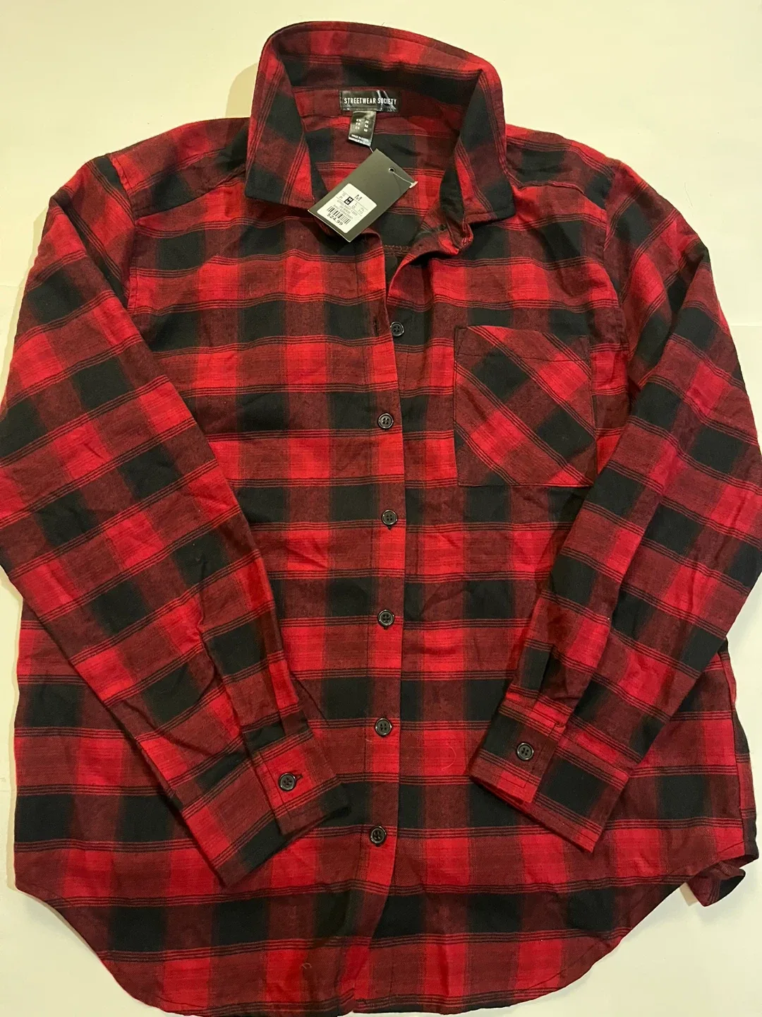 Streetwear Society Red & Black Plaid Flannel Shirt