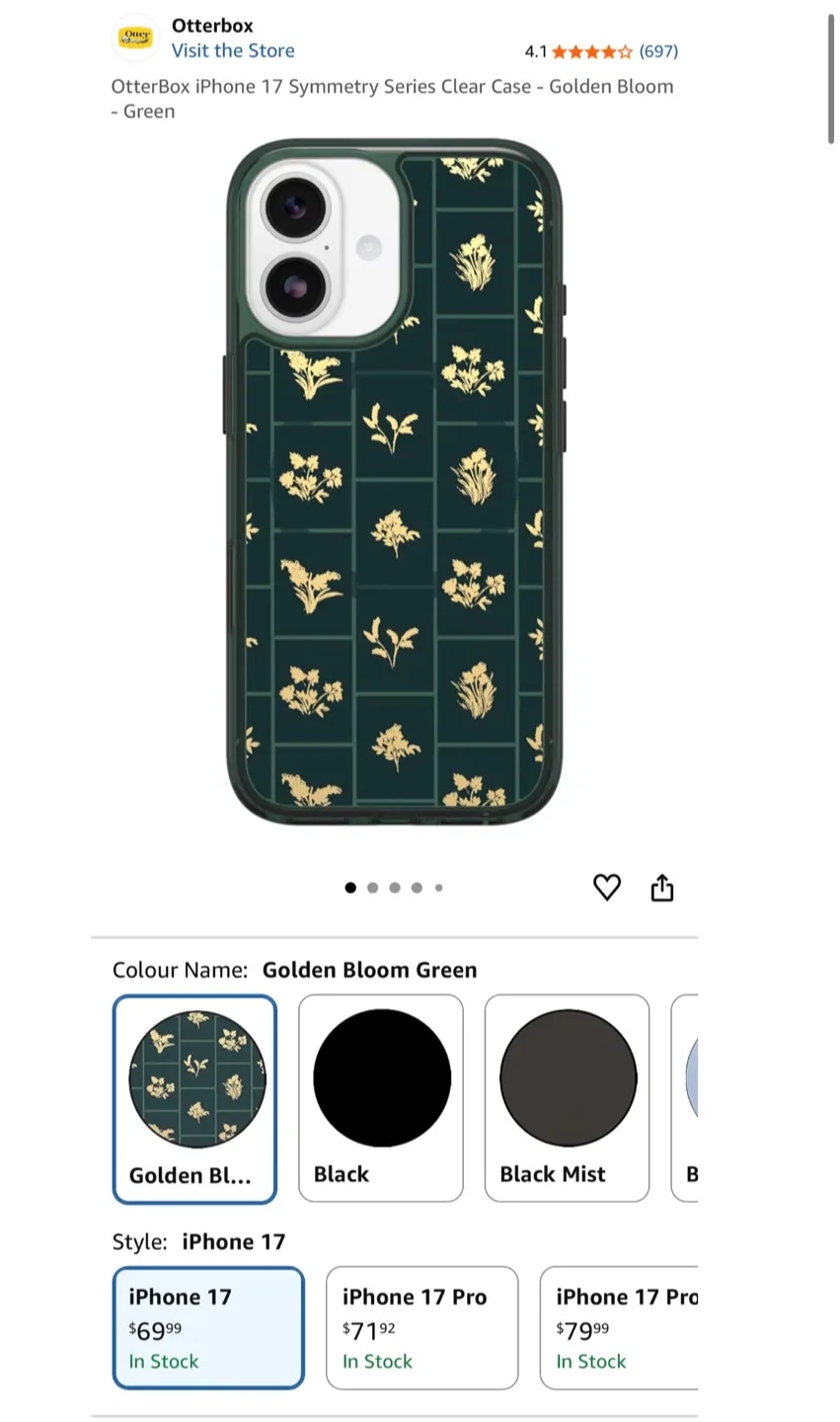 New! Otterbox Symmetry iPhone 17 Case - Golden Bloom Green image indicator(2)