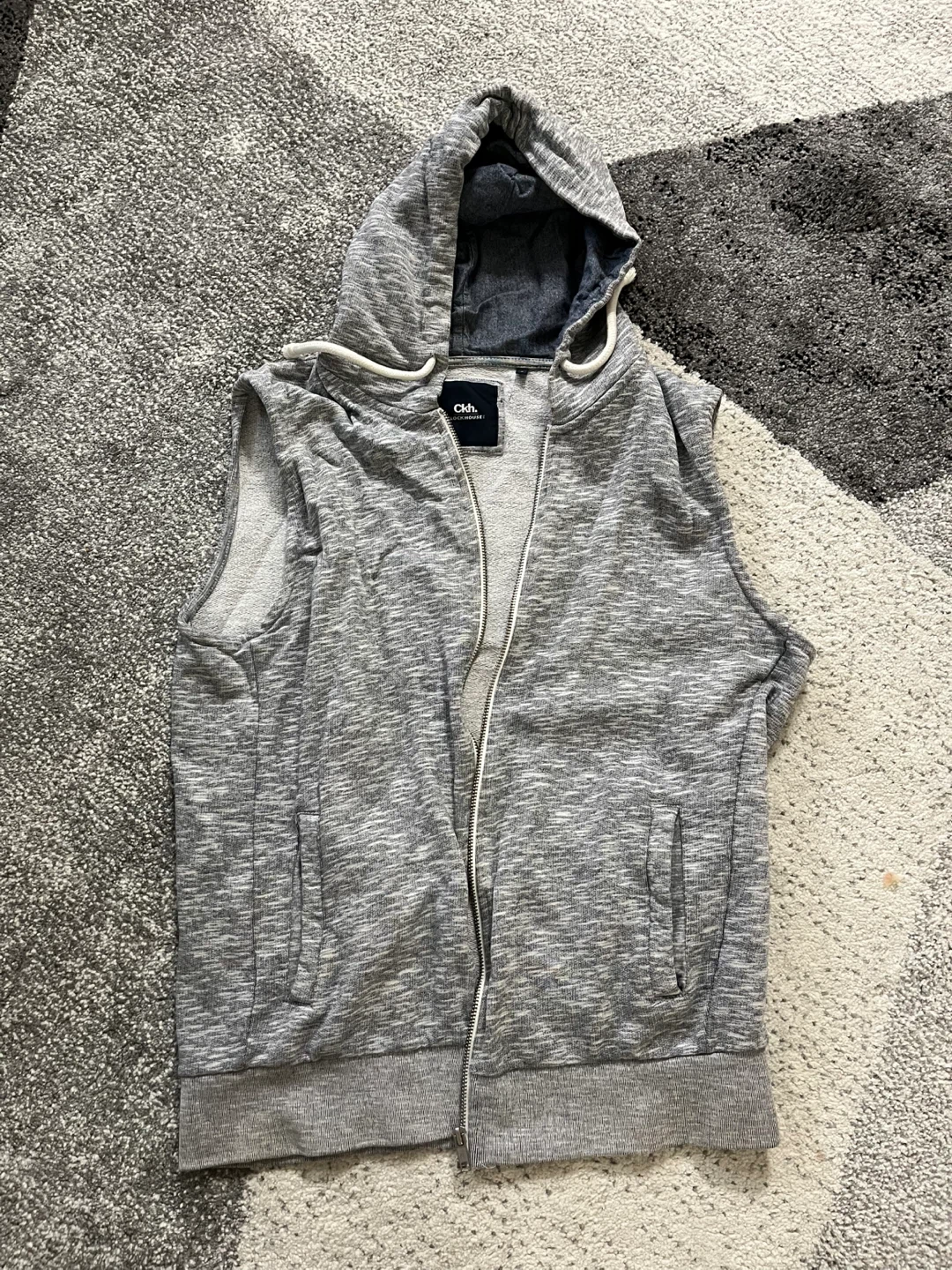 Ckh. Sleeveless Zip-Up Hoodie, Grey