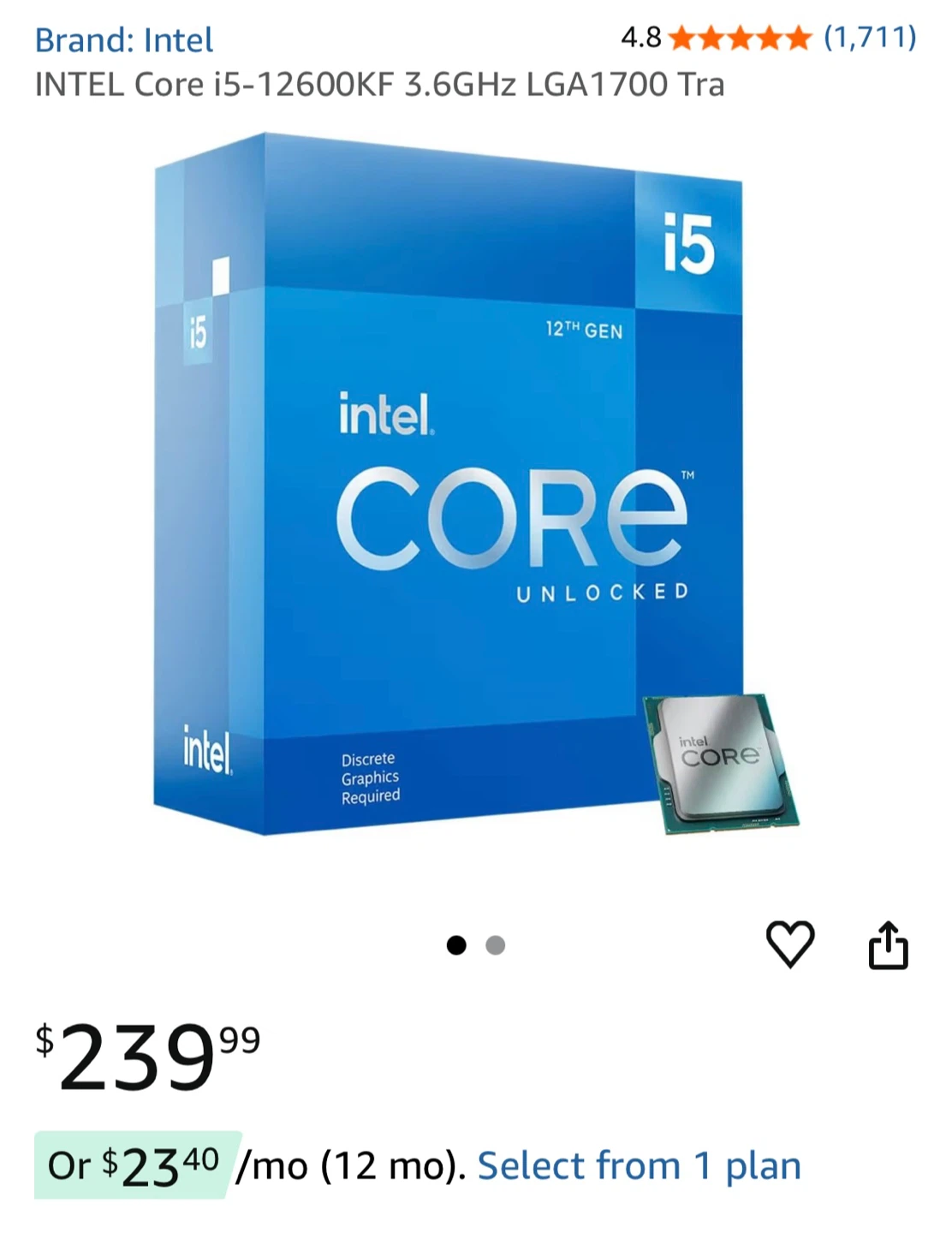 Intel Core i5-12600KF CPU + Free BSF Thermal Paste