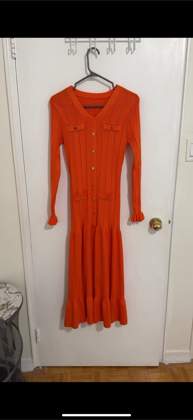 Orange Knit Button-Down Dress