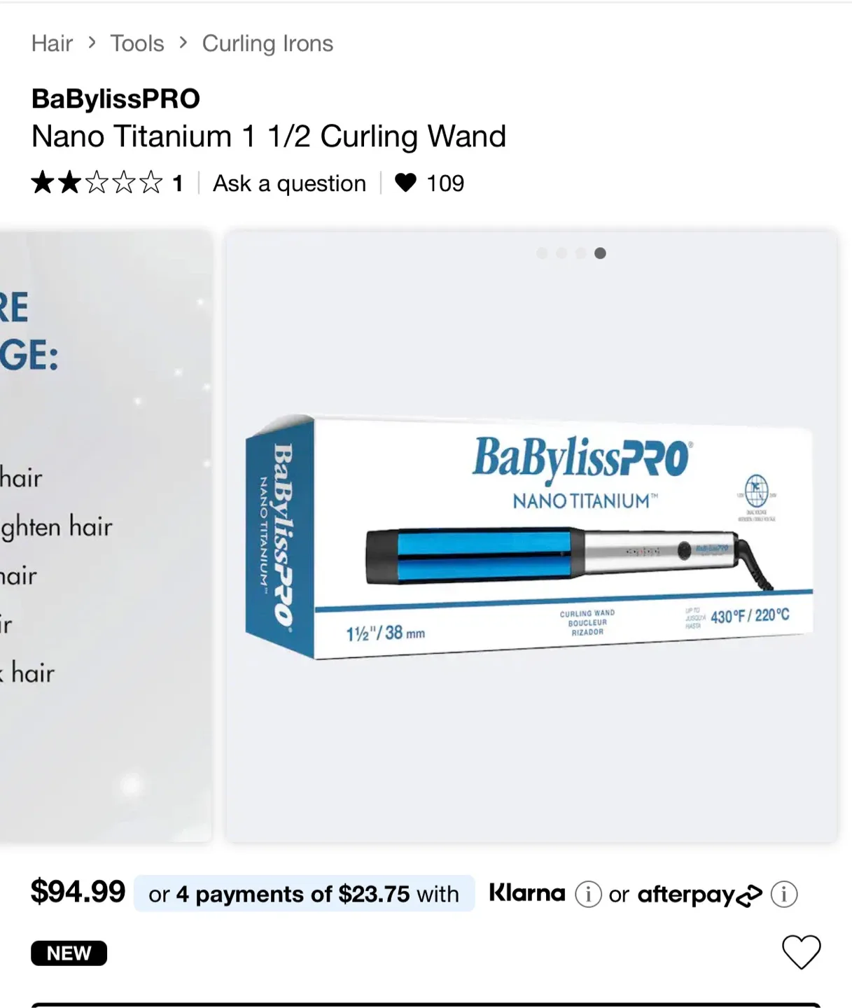 New BaBylissPRO Nano Titanium 1 1/2" Curling Wand