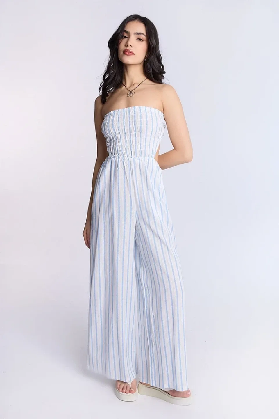 Striped Strapless Jumpsuit