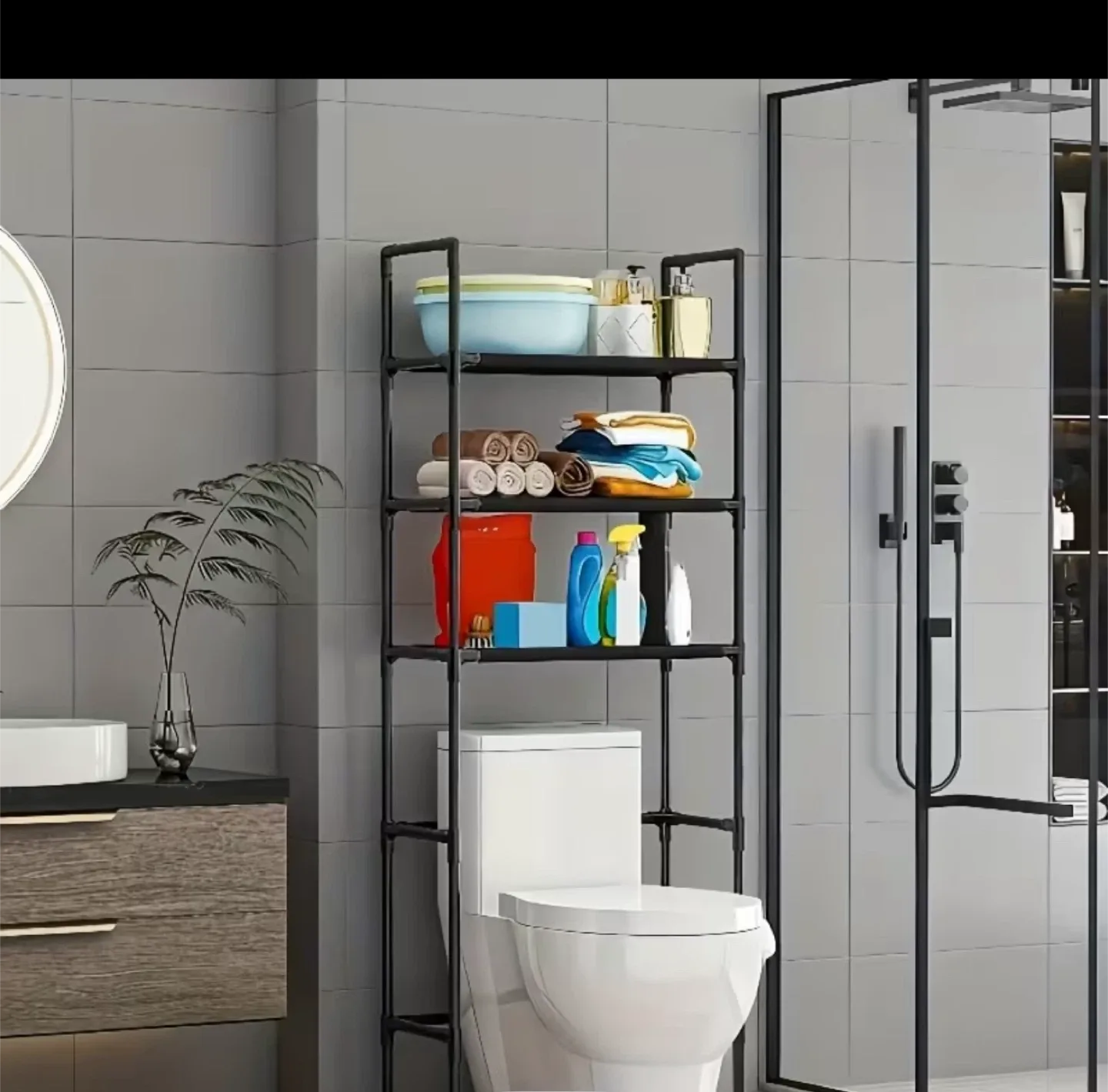 Black Over-the-Toilet Storage Shelf, BNIB