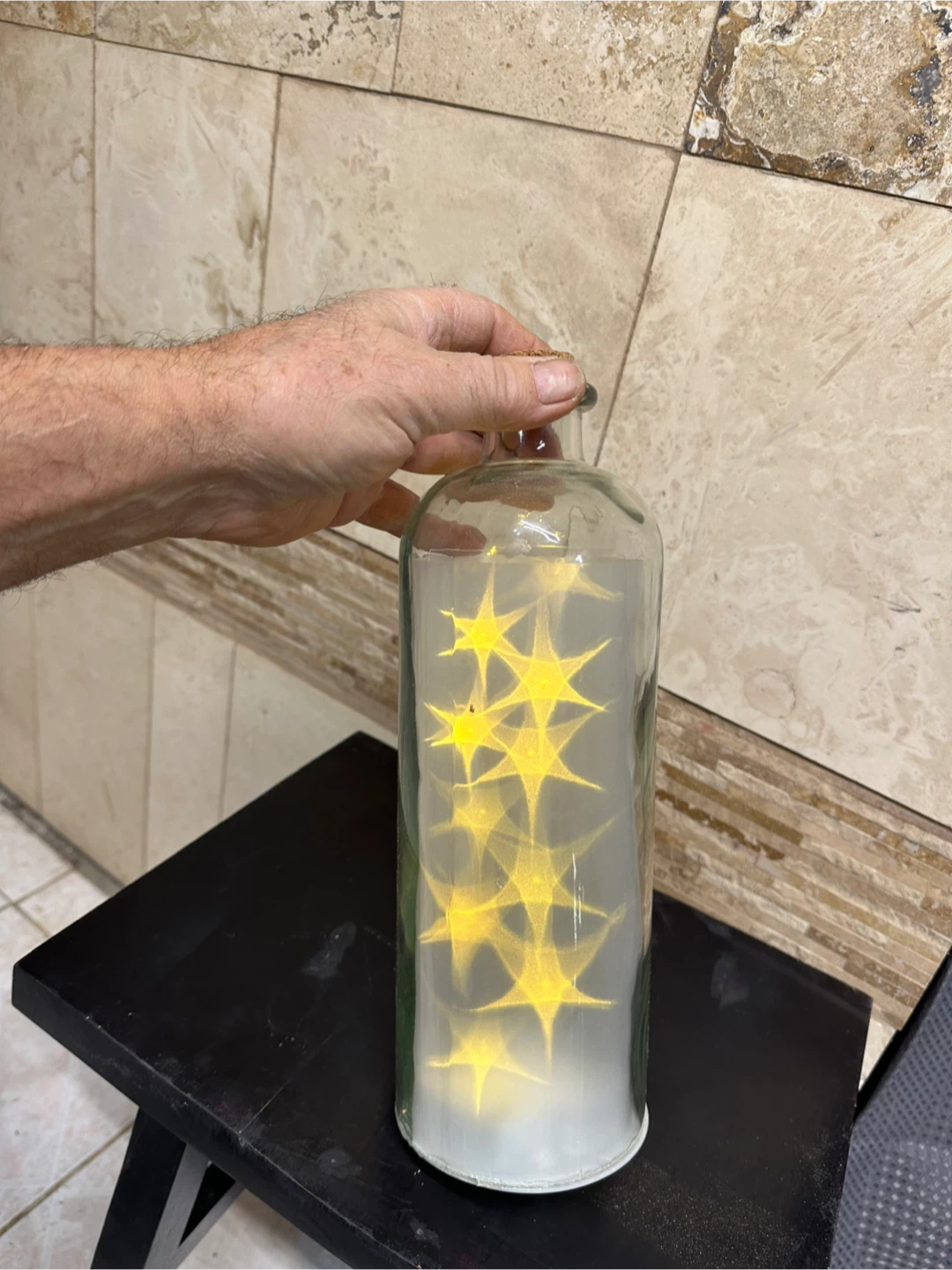 Glass Bottle with Illuminated Reflection LED Lights Star Design - photo 2