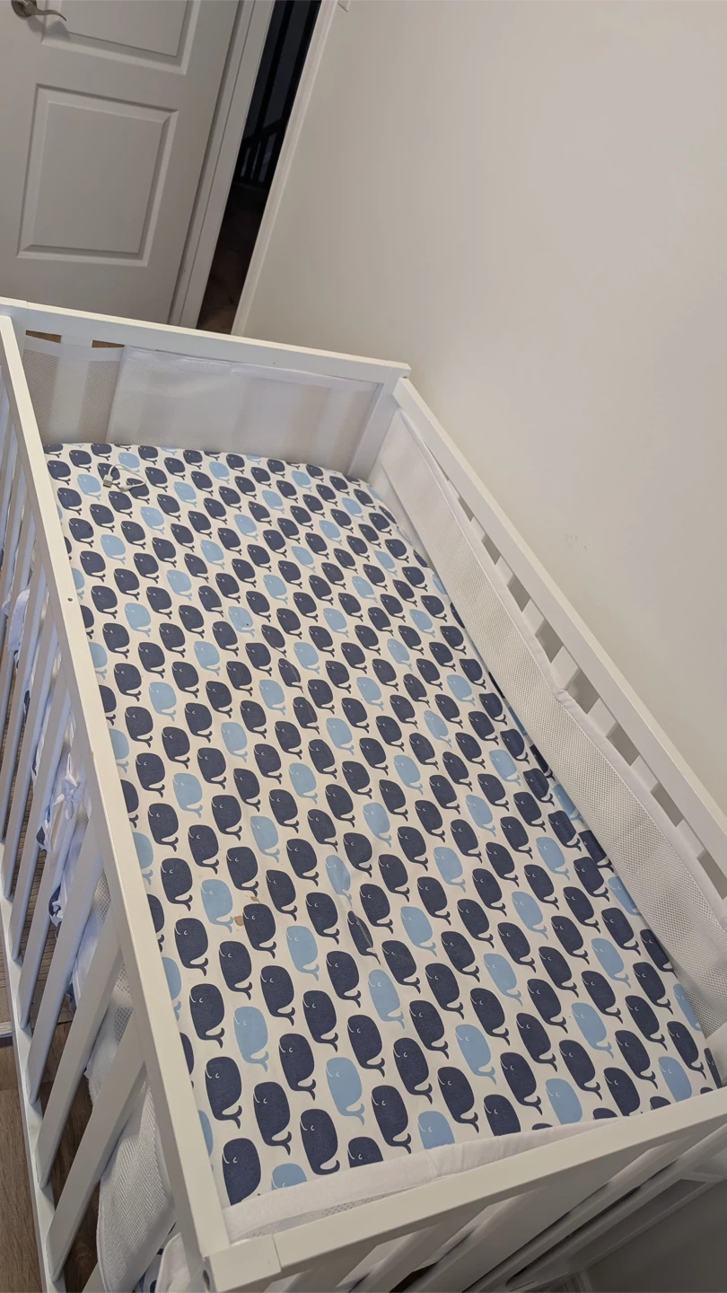 White Baby Crib with Whale Print Sheet - photo 2