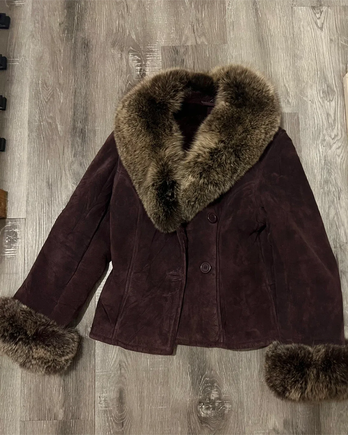 Danier Suede Jacket with Fur Trim - M