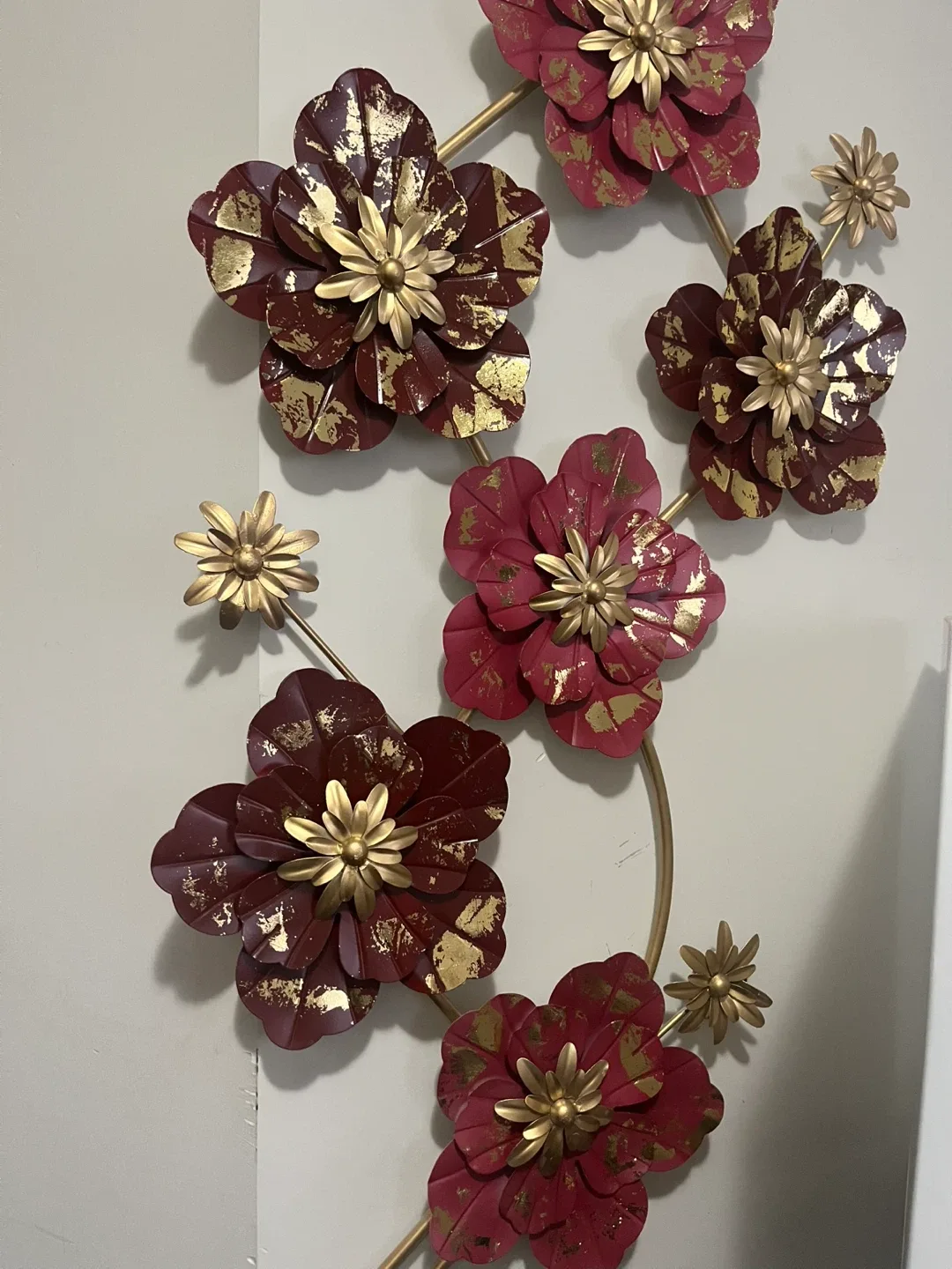 Metal Floral Wall Decor - Red & Gold