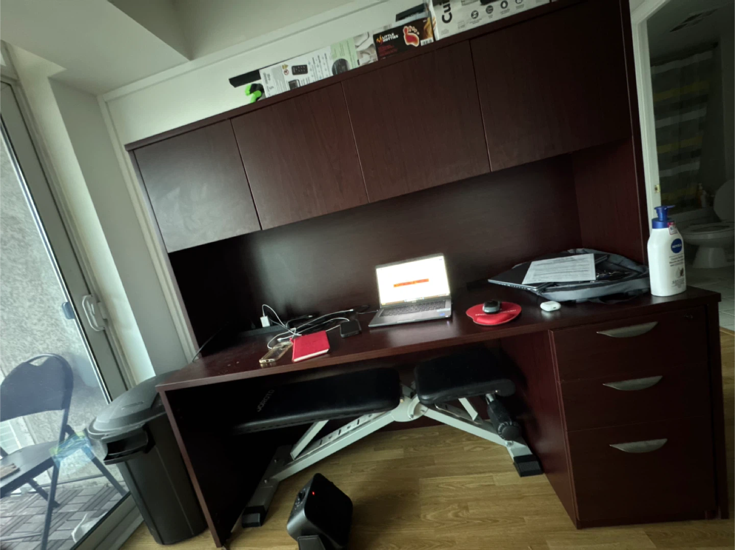 Office Desk with Hutch, Brown - photo 2