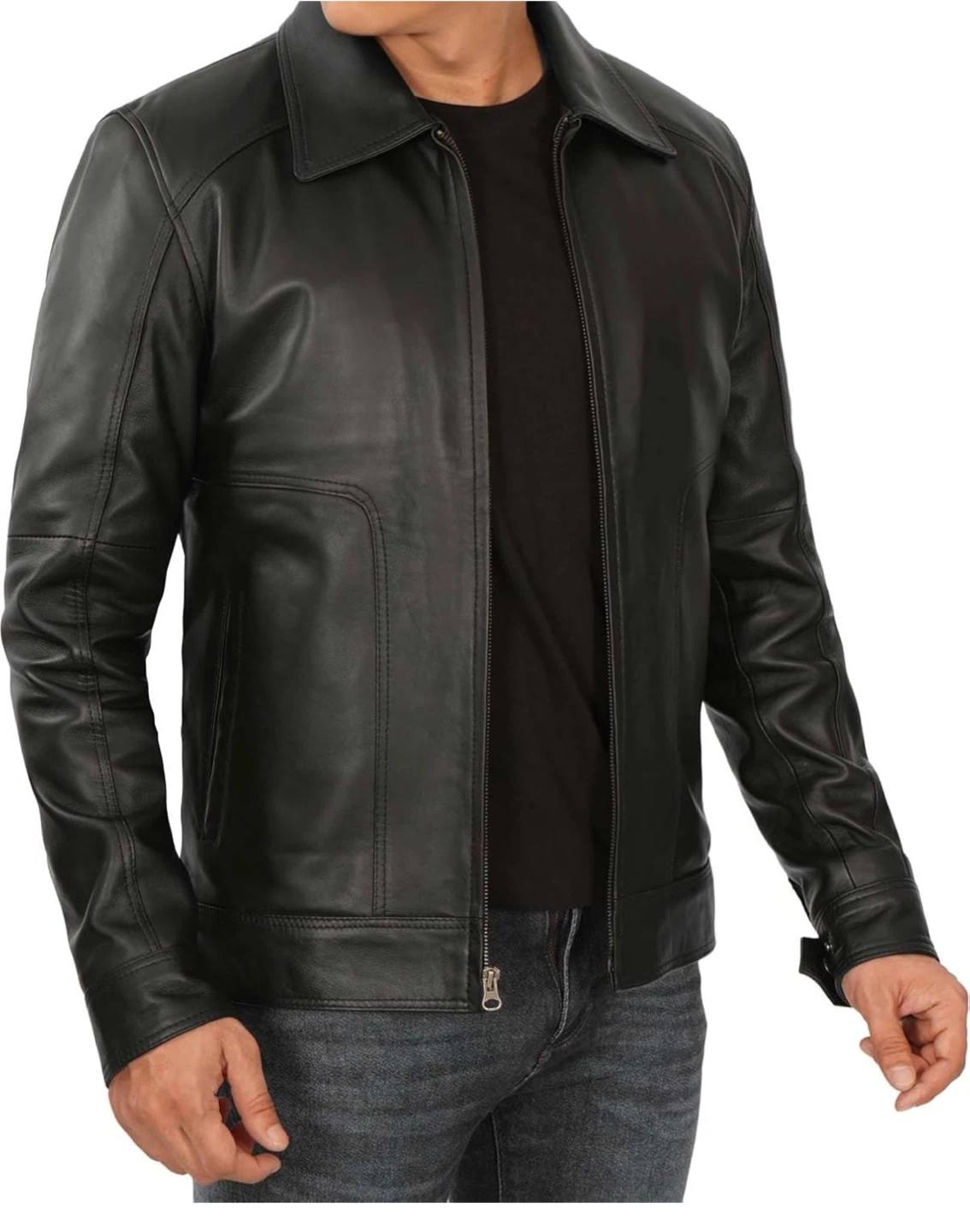 Black Real Lambskin Mens Leather Jacket - photo 3
