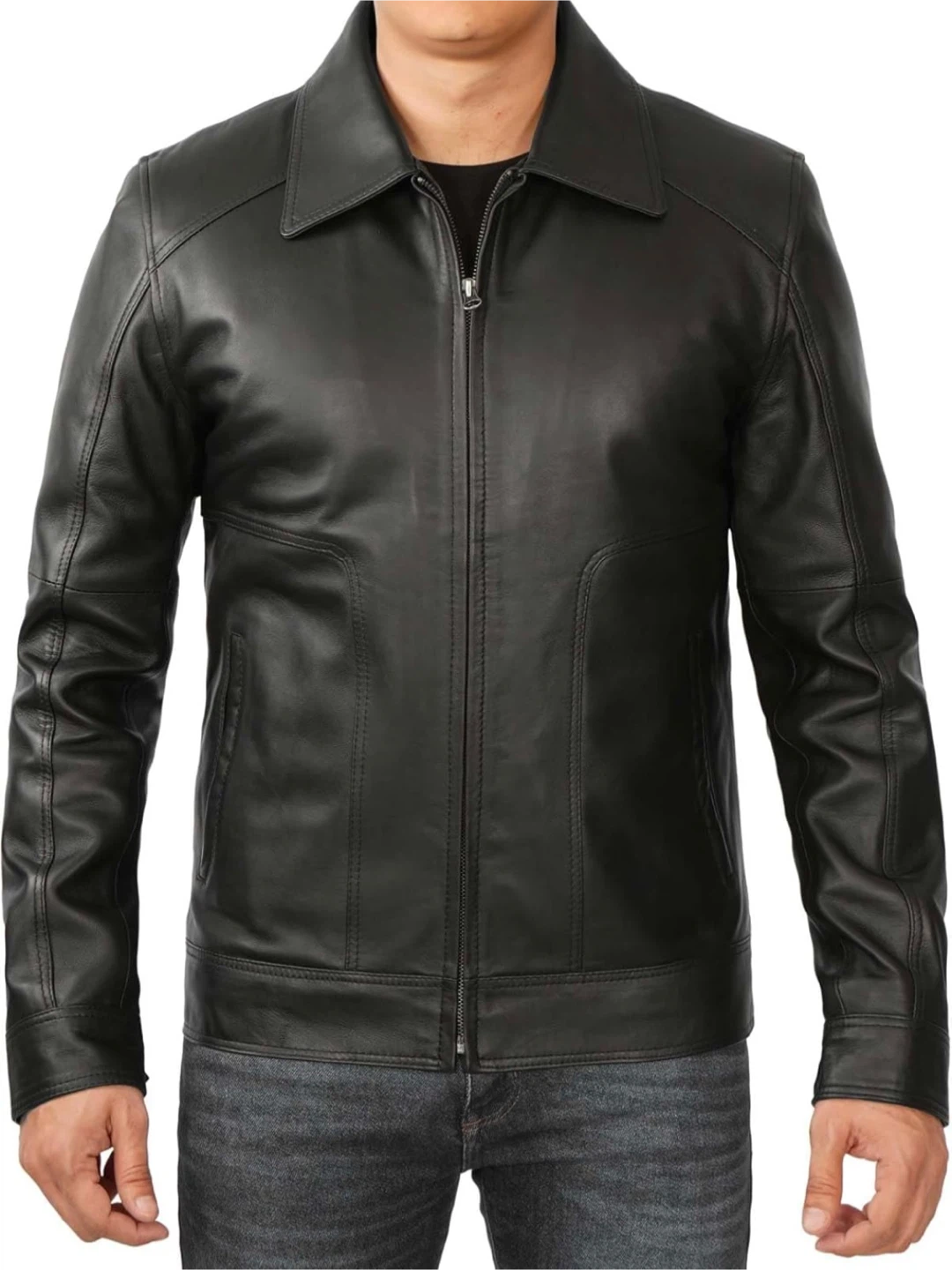Black Real Lambskin Mens Leather Jacket - photo 5