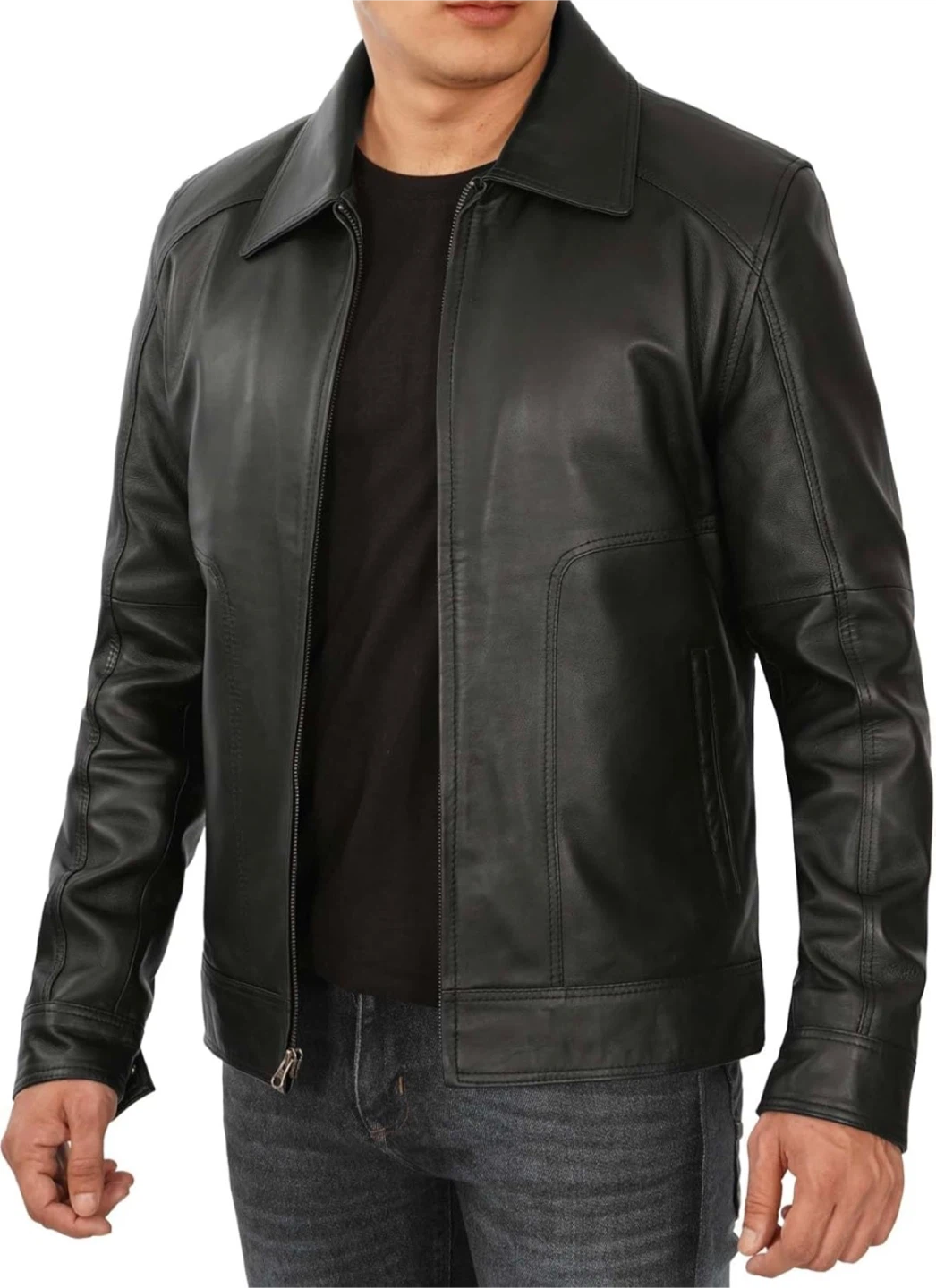 Black Real Lambskin Mens Leather Jacket - photo 2