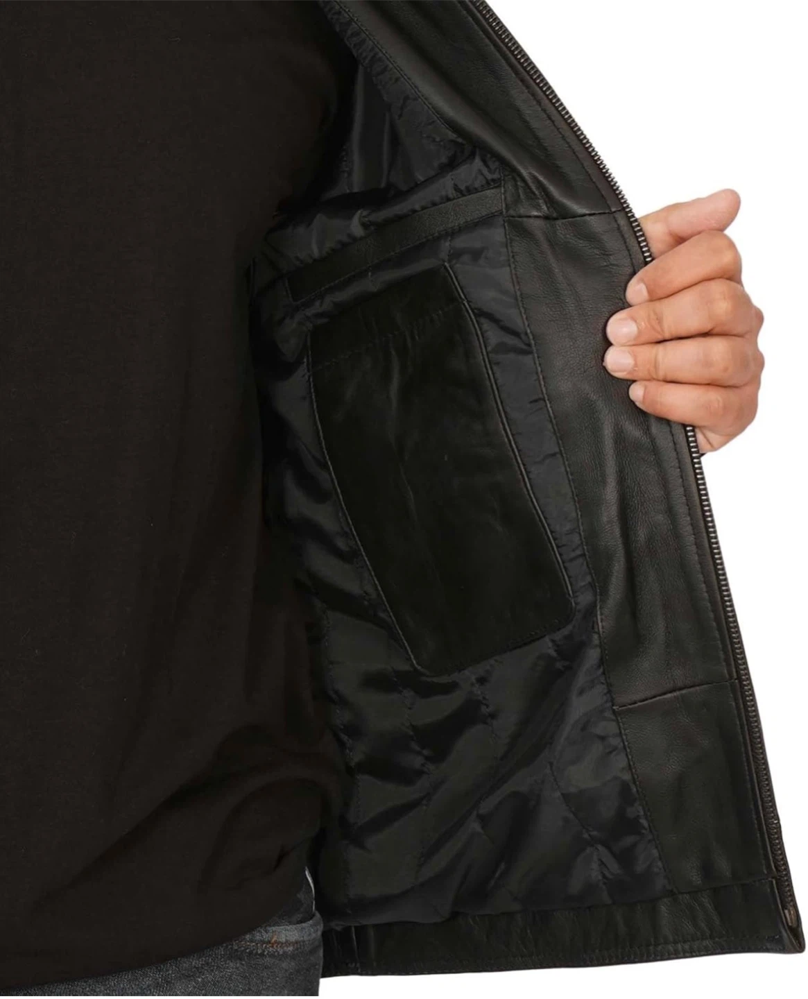Black Real Lambskin Mens Leather Jacket - photo 4