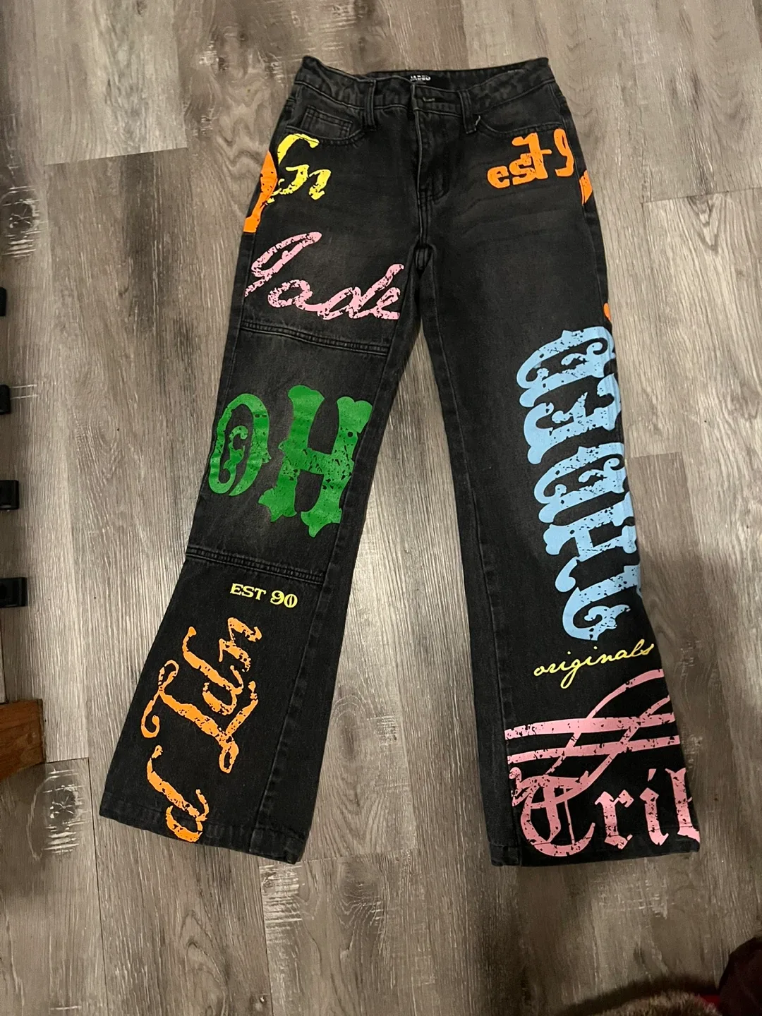 Jaded London Y2k Font Print Low Rise Denim Jeans - Petite