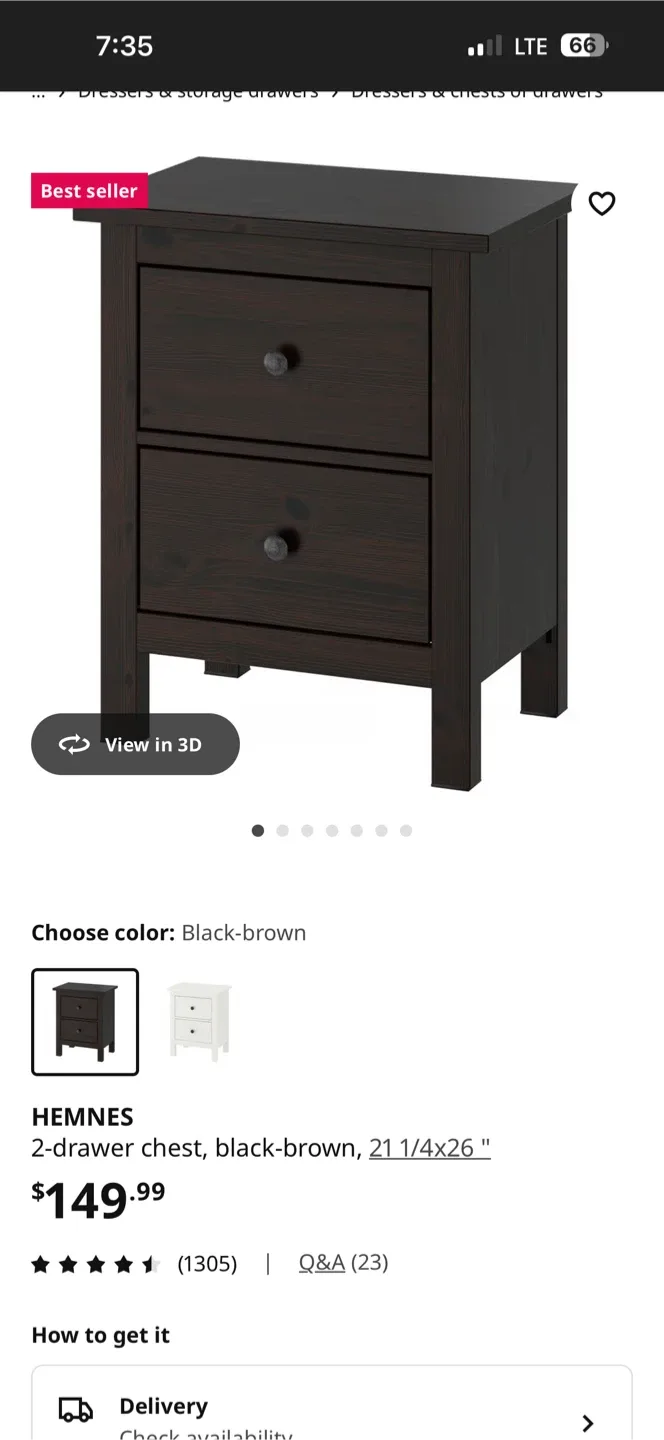 IKEA Hemnes Black-Brown 2-Drawer Nightstand