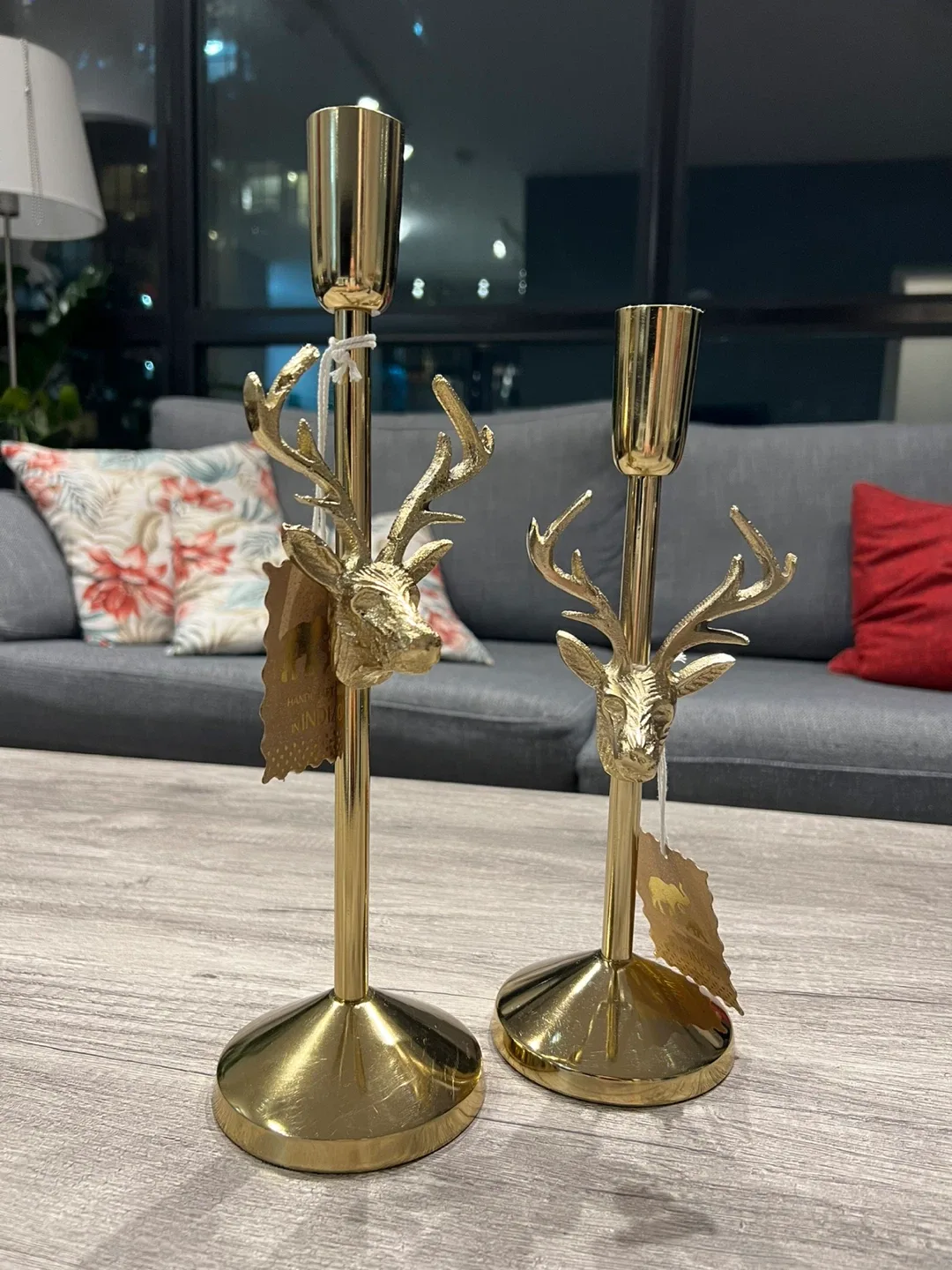 2 Deer Head Candlestick Holders - Gold