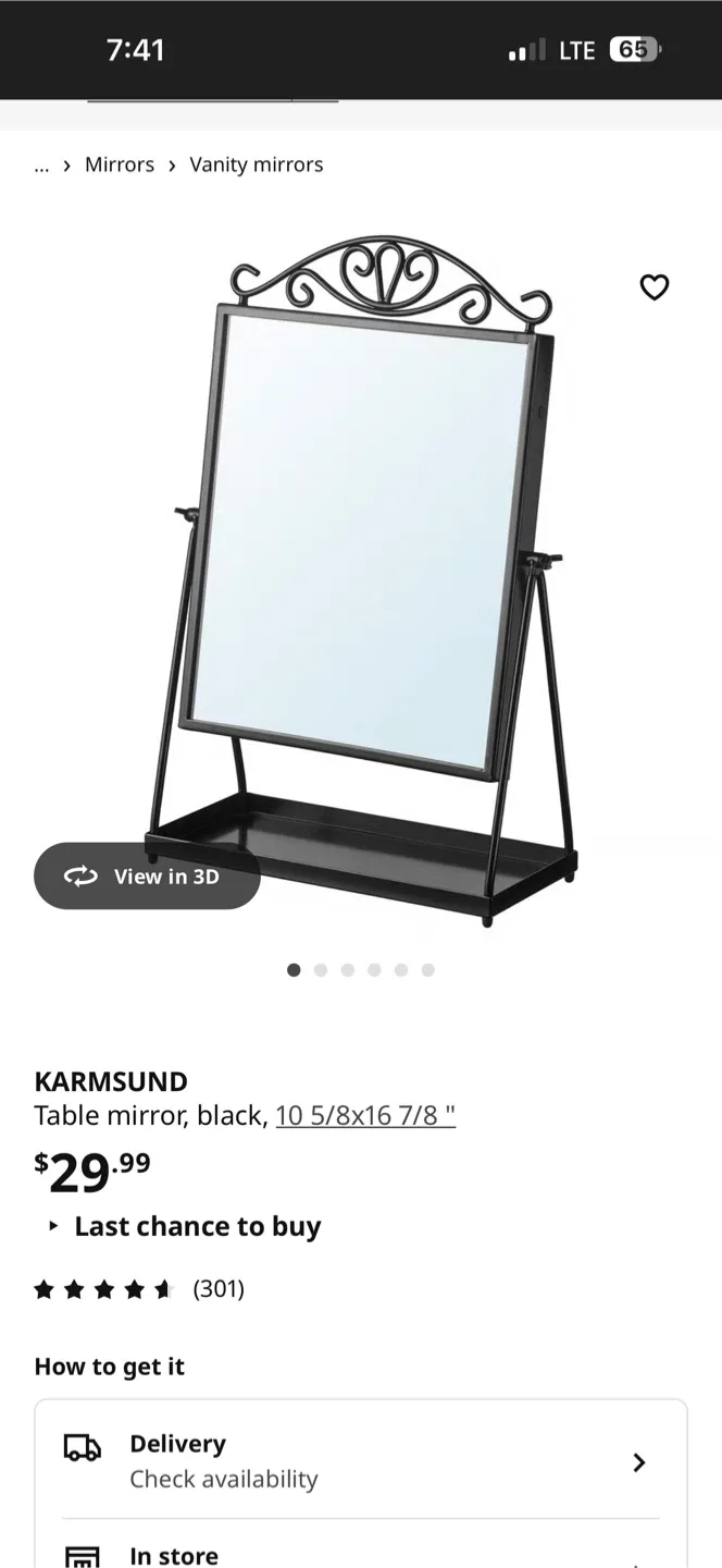 IKEA KARMSUND Table Mirror, Black