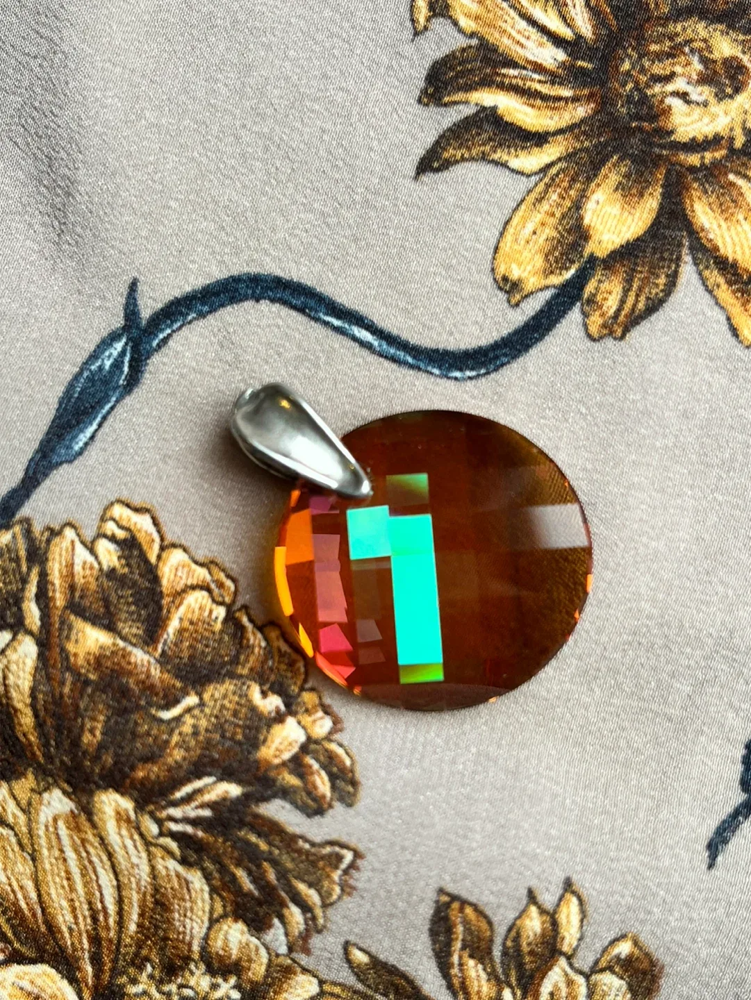 Orange Swarovski Crystal Pendant, Marked 925 Silver