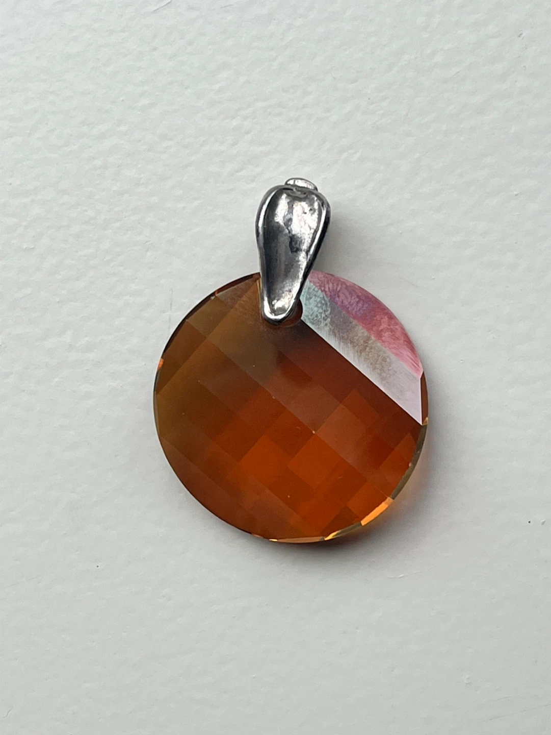 Orange Swarovski Crystal Pendant, Marked 925 Silver - photo 2
