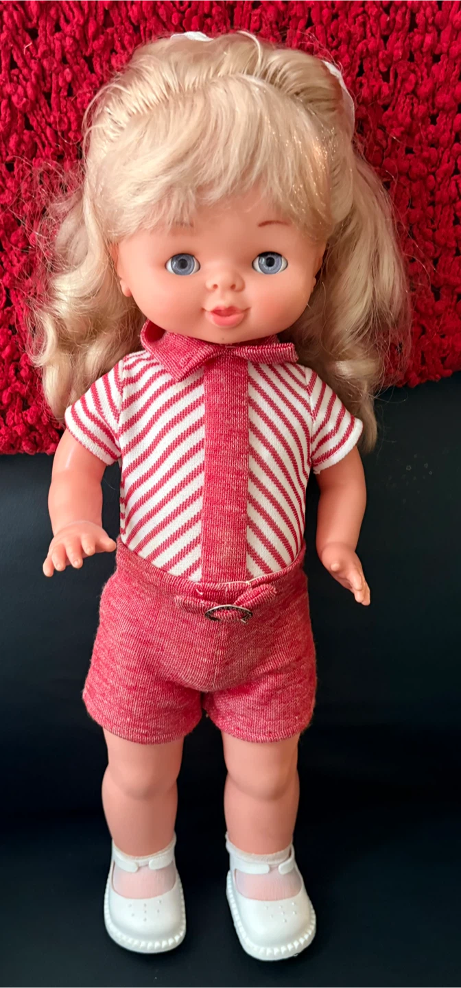 Vintage Blonde Hair Doll in Red & White Outfit