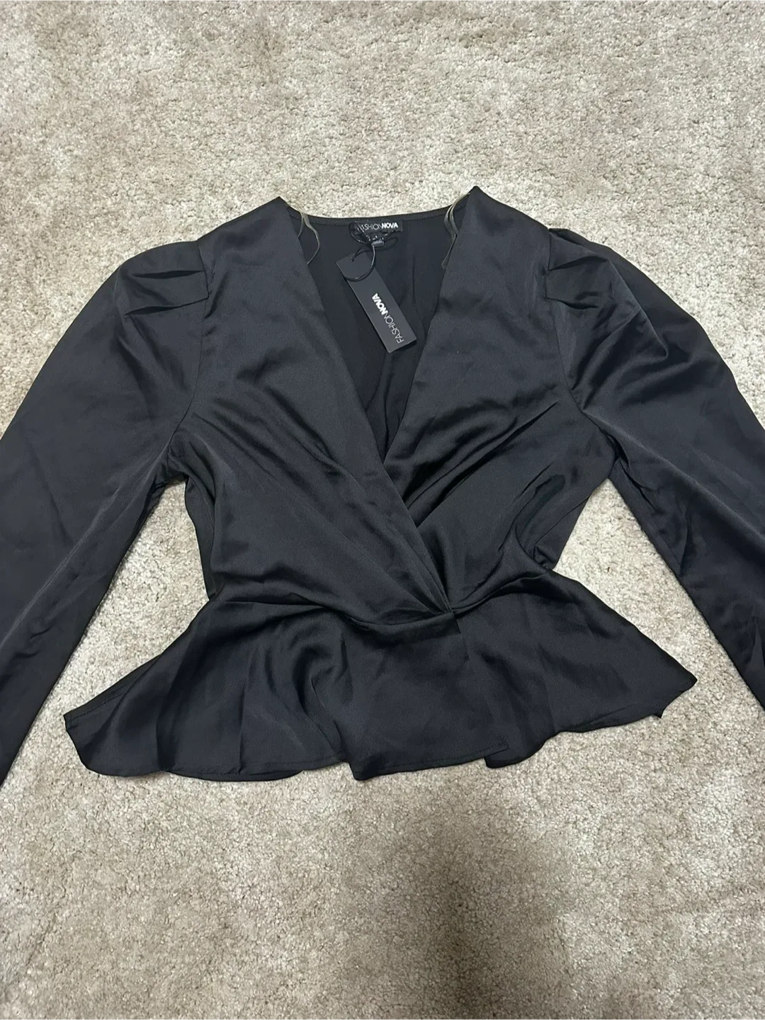 New Fashion Nova Black Peplum Top - Size L